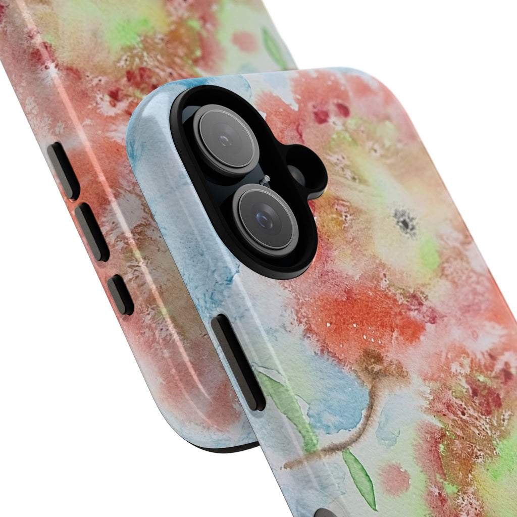 Floral Watercolor Tough Phone Case — Pastel Pink & Blue Protective Cover