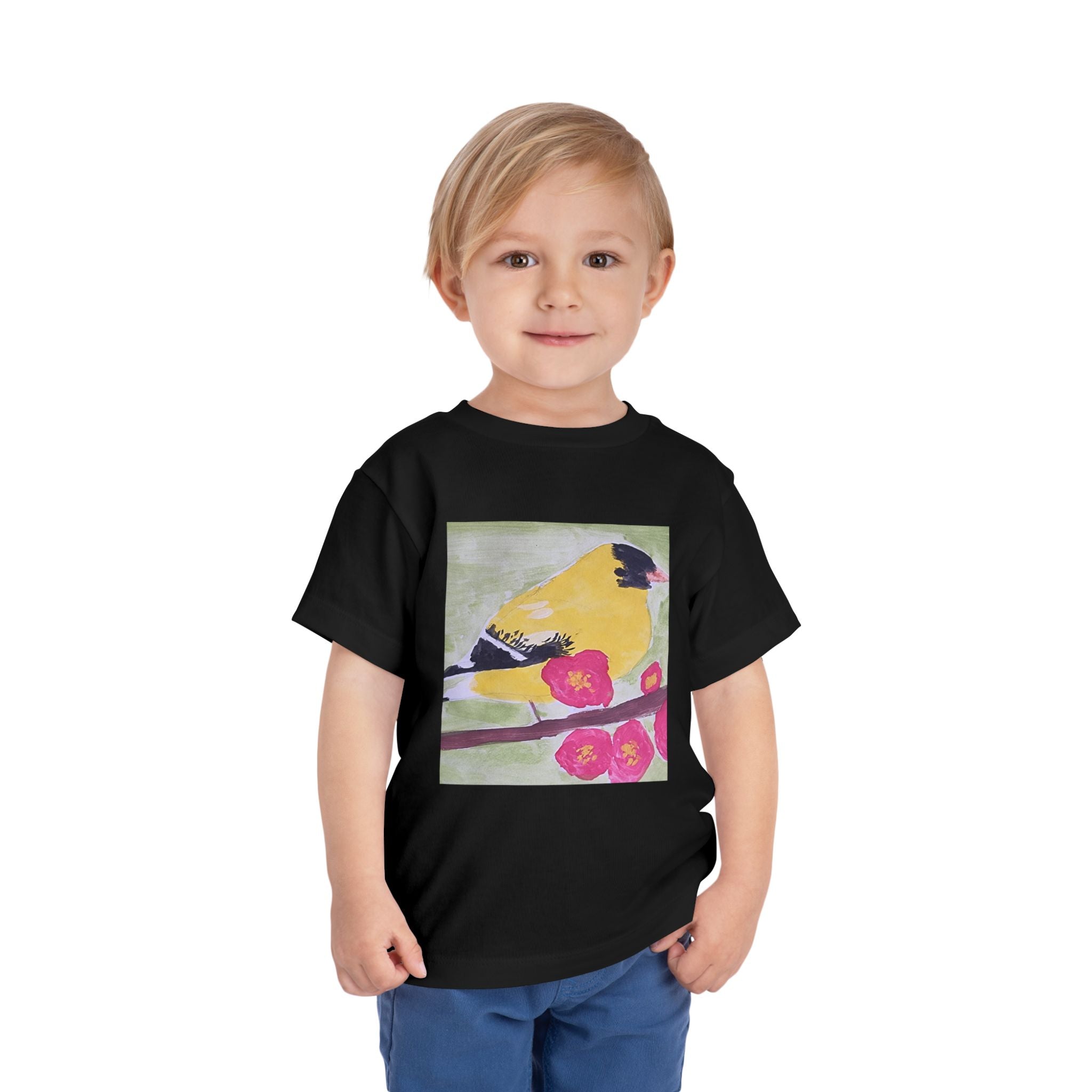 Yellow Goldfinch on Cherry Blossom Branch | Kids Spring Bird Shirt