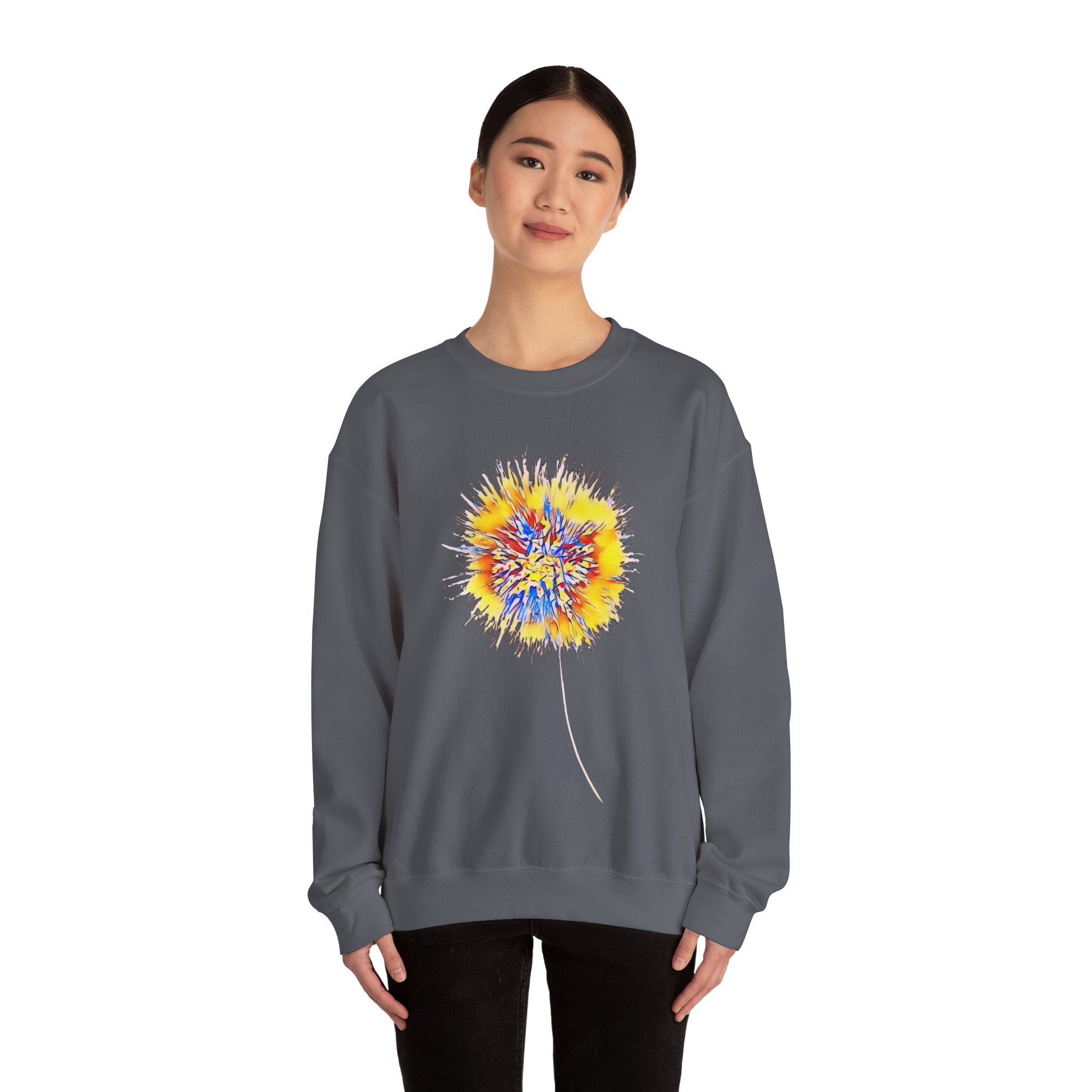 Sunburst Abstract Crewneck Sweatshirt — Colorful Floral Explosion Graphic