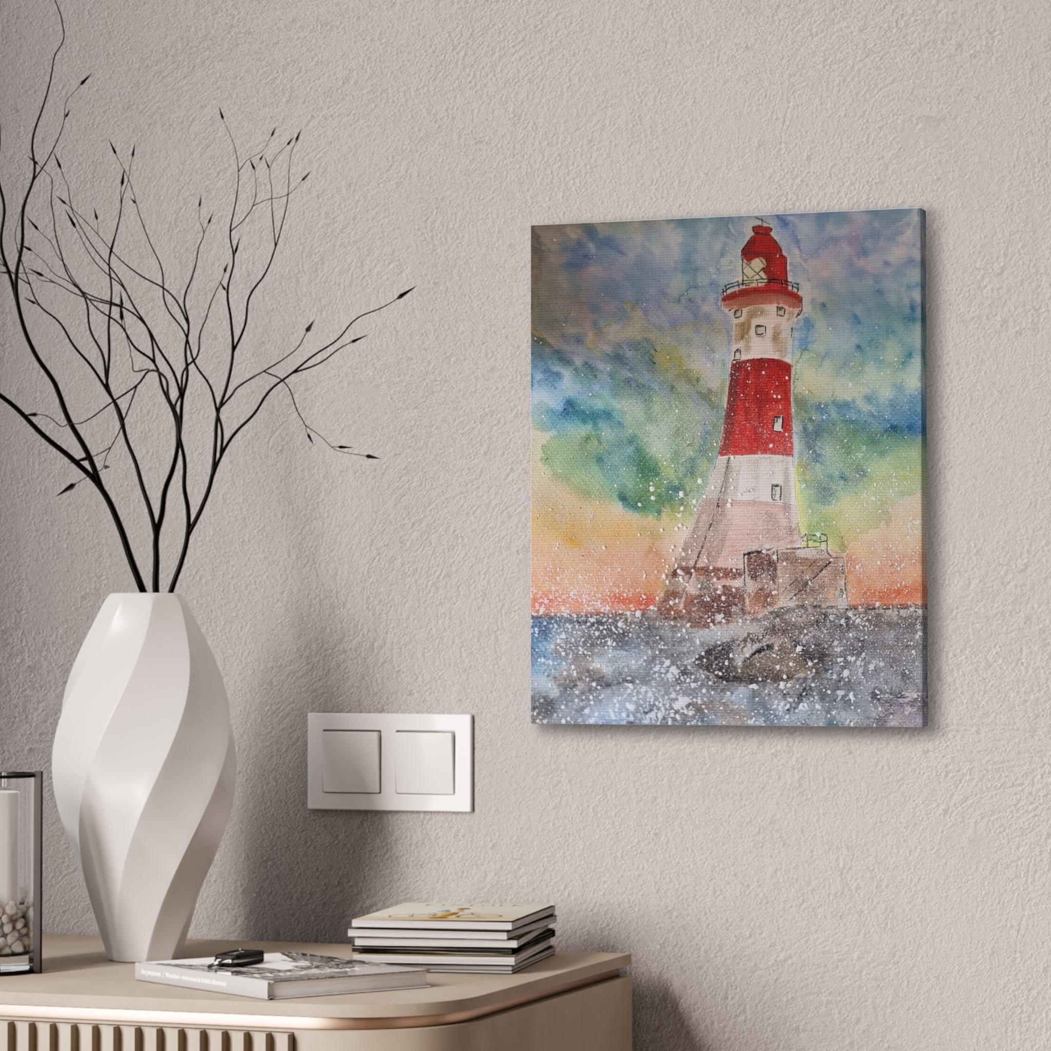 Eastbourne Lighthouse Watercolor,  Canvas Print — Coastal Nautical Wall Art
