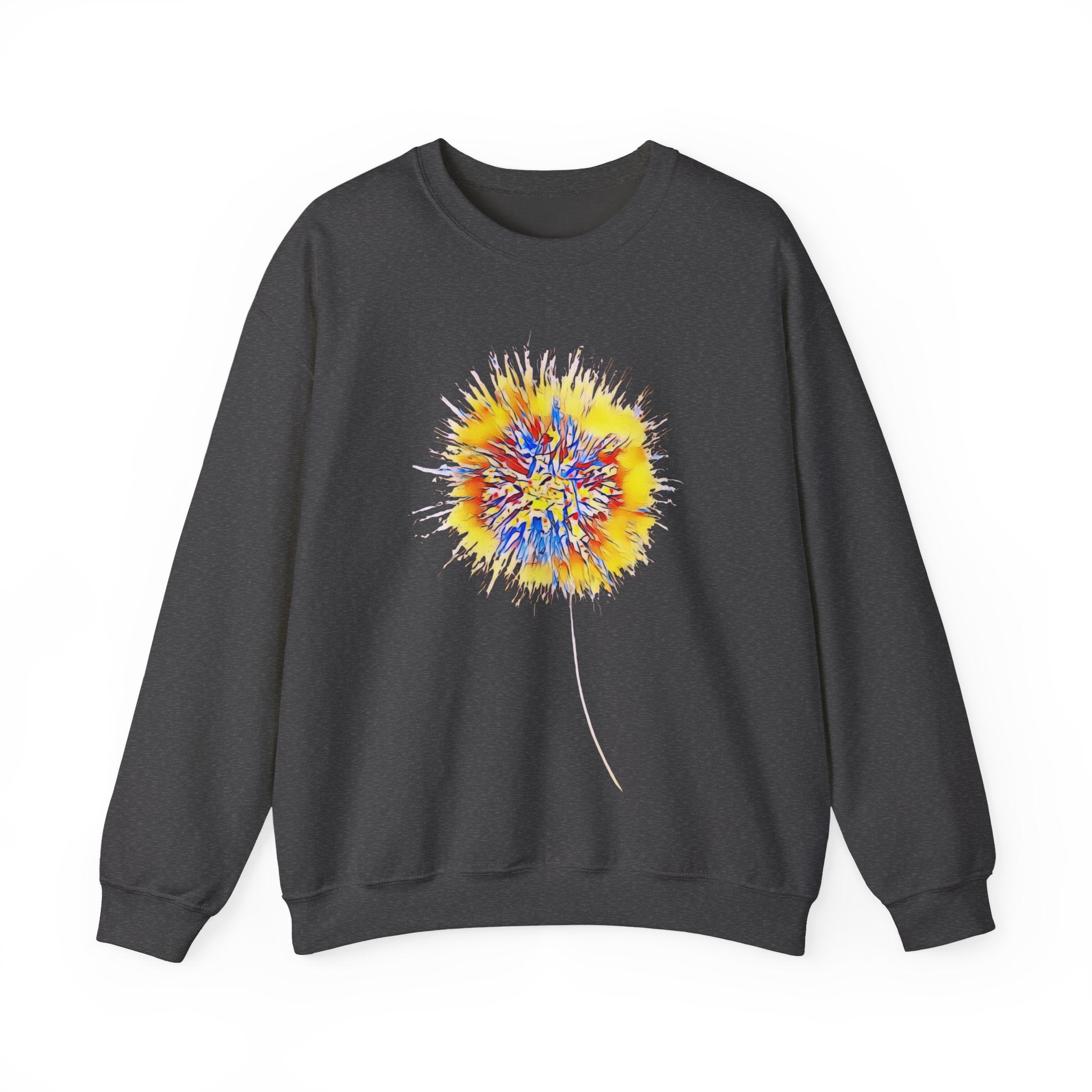 Sunburst Abstract Crewneck Sweatshirt — Colorful Floral Explosion Graphic