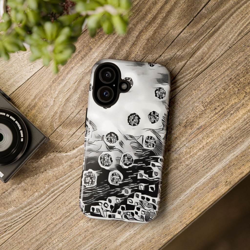 Abstract Monochrome Protective Phone Case – Black & White Graphic Tough Case