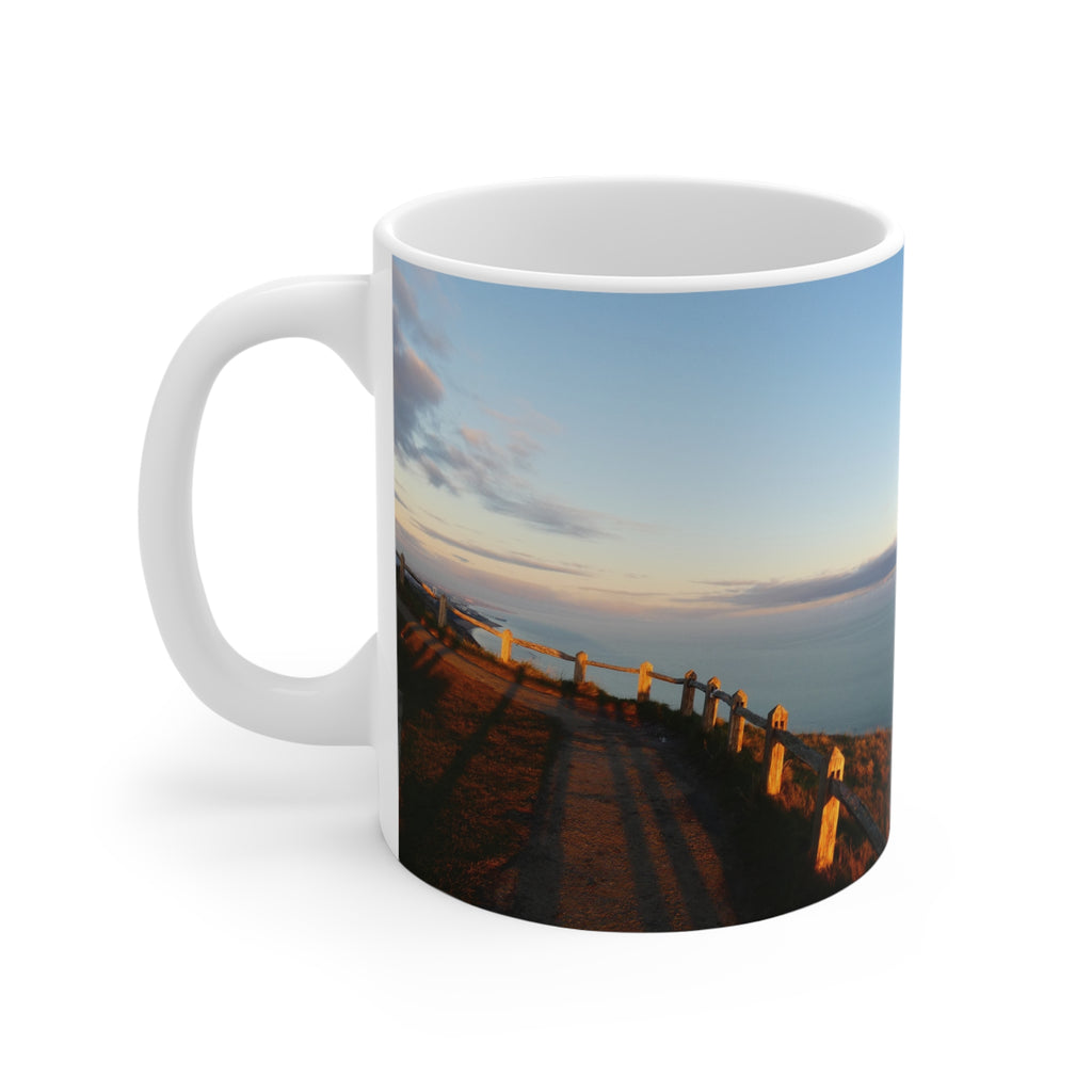 Scenic Cliffside Sunrise Mug | 11oz Coastal Landscape Coffee Cup | Nature Gift