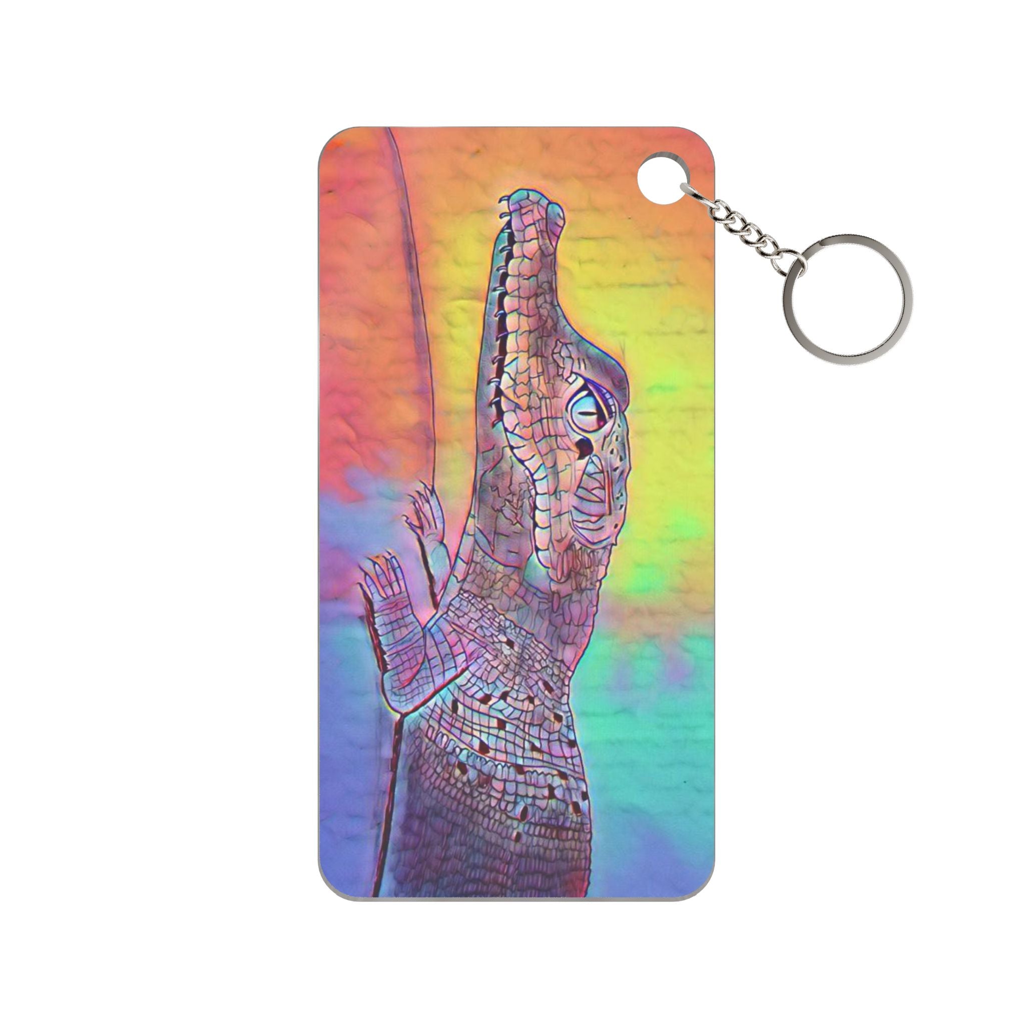 Holographic Alligator Keychain Charm – Rainbow Crocodile Printed Key Ring