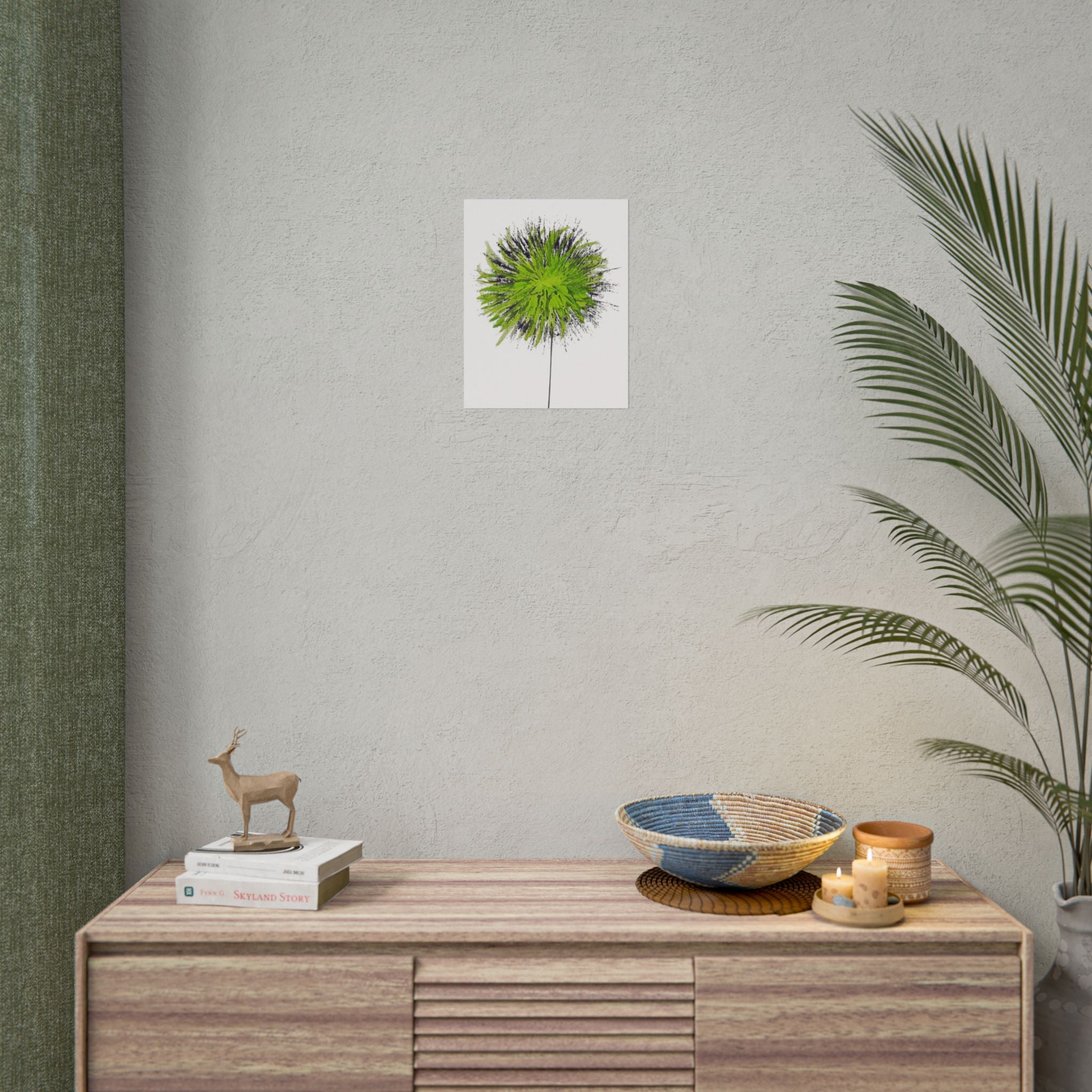 Green Burst Floral Poster — Modern Abstract Dandelion Wall Art (Rolled Poster)
