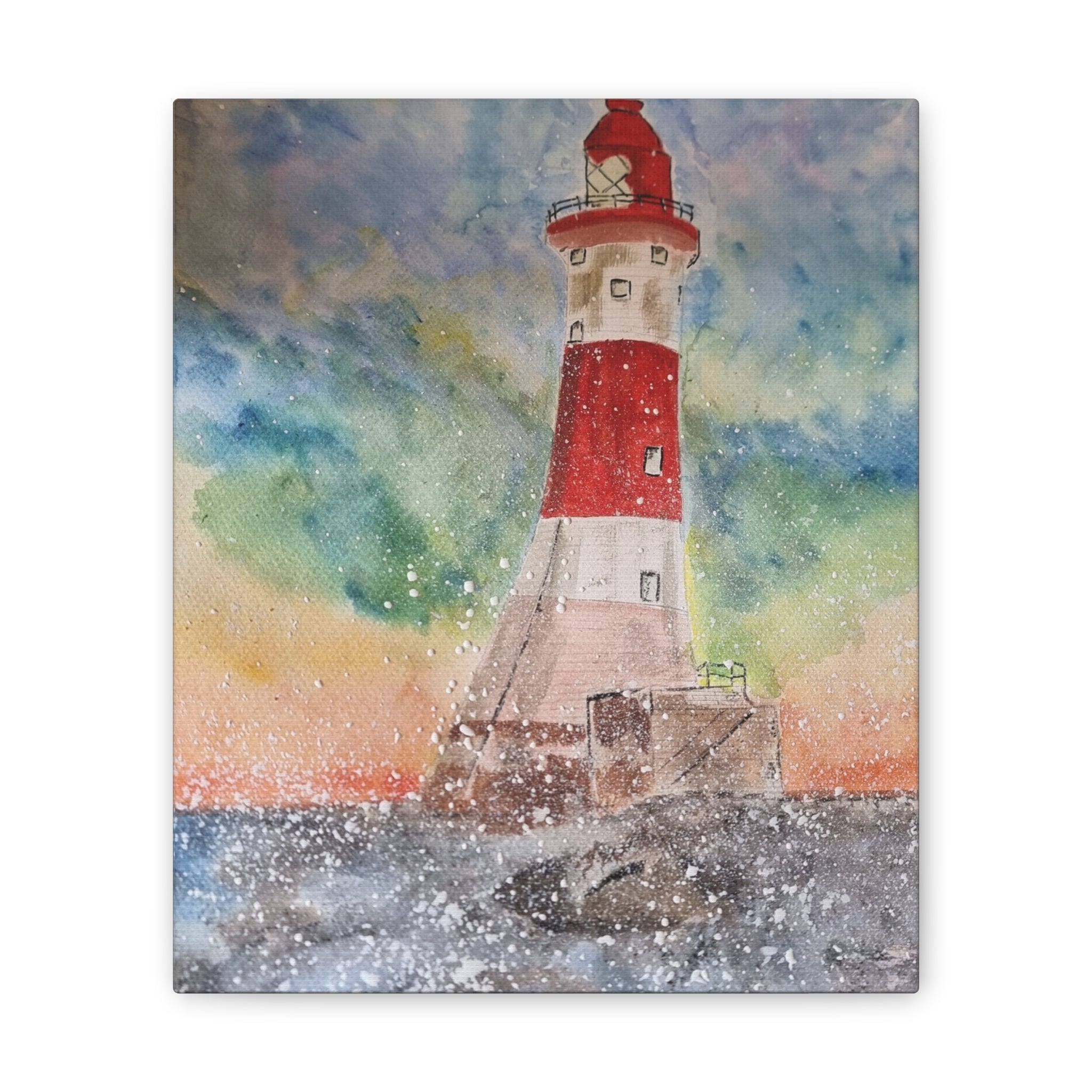 Eastbourne Lighthouse Watercolor,  Canvas Print — Coastal Nautical Wall Art