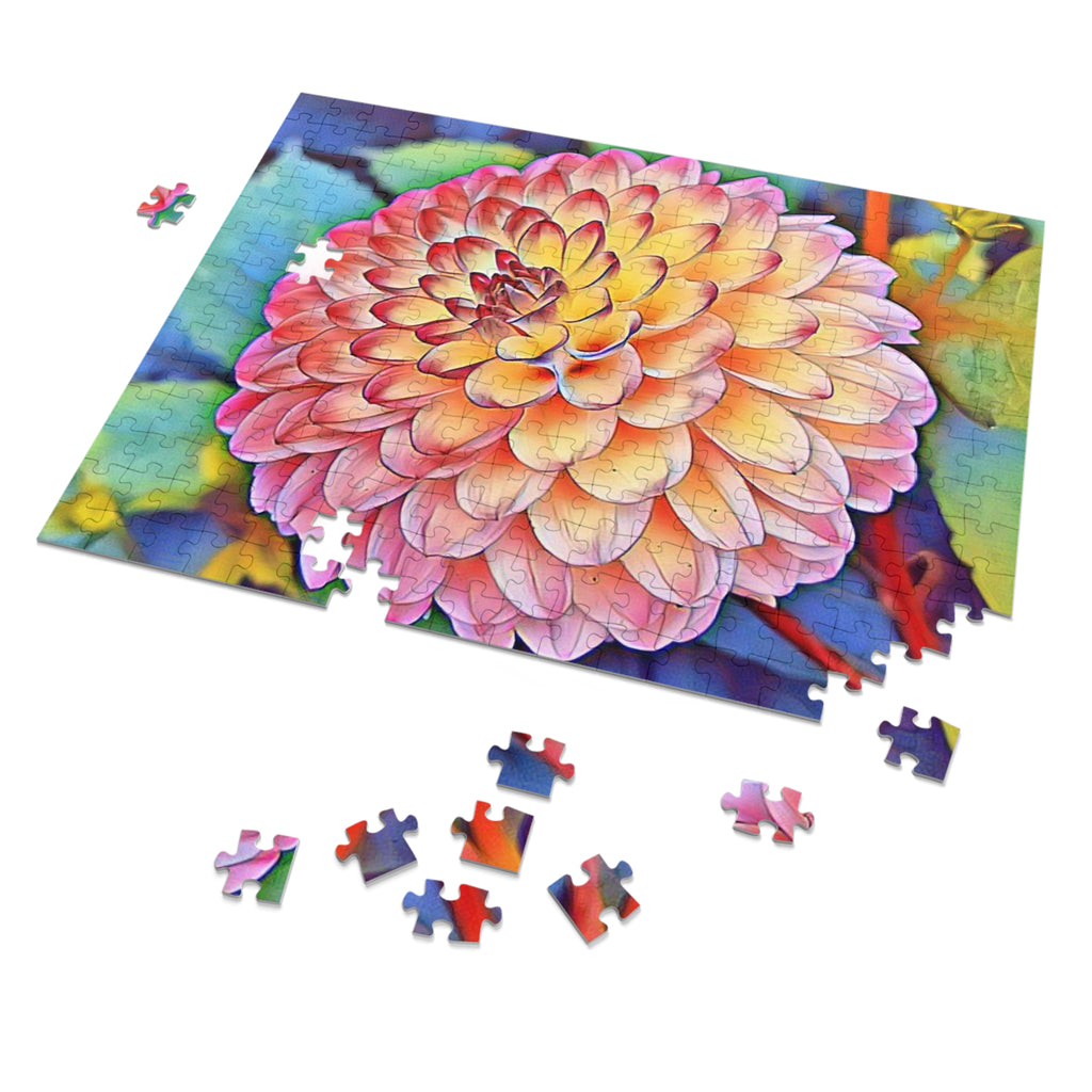 Floral Dahlia Jigsaw Puzzle with Tin — 500-Piece Vibrant Flower Puzzle Gift