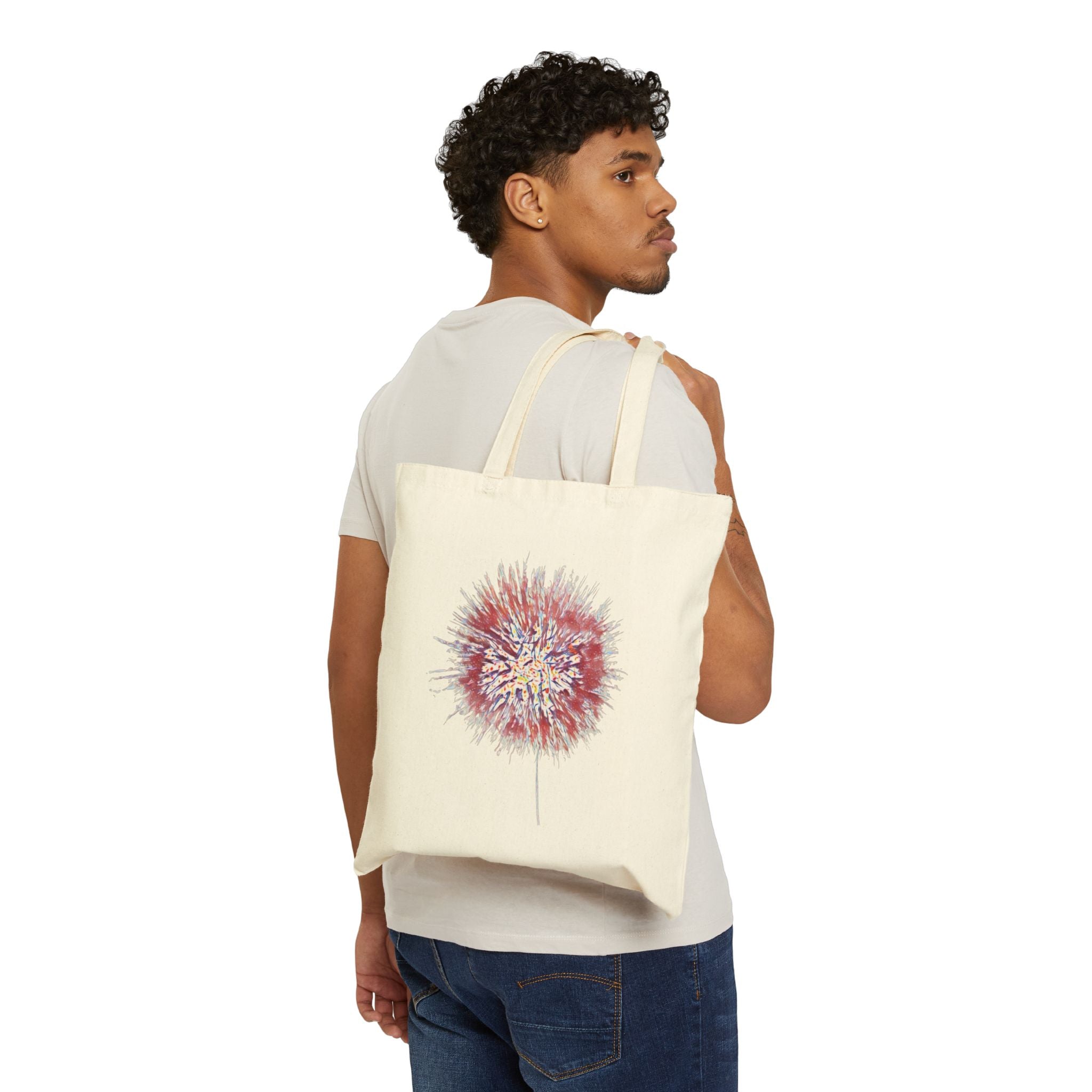 Dandelion Burst Cotton Canvas Tote Bag — Floral Boho Market Bag