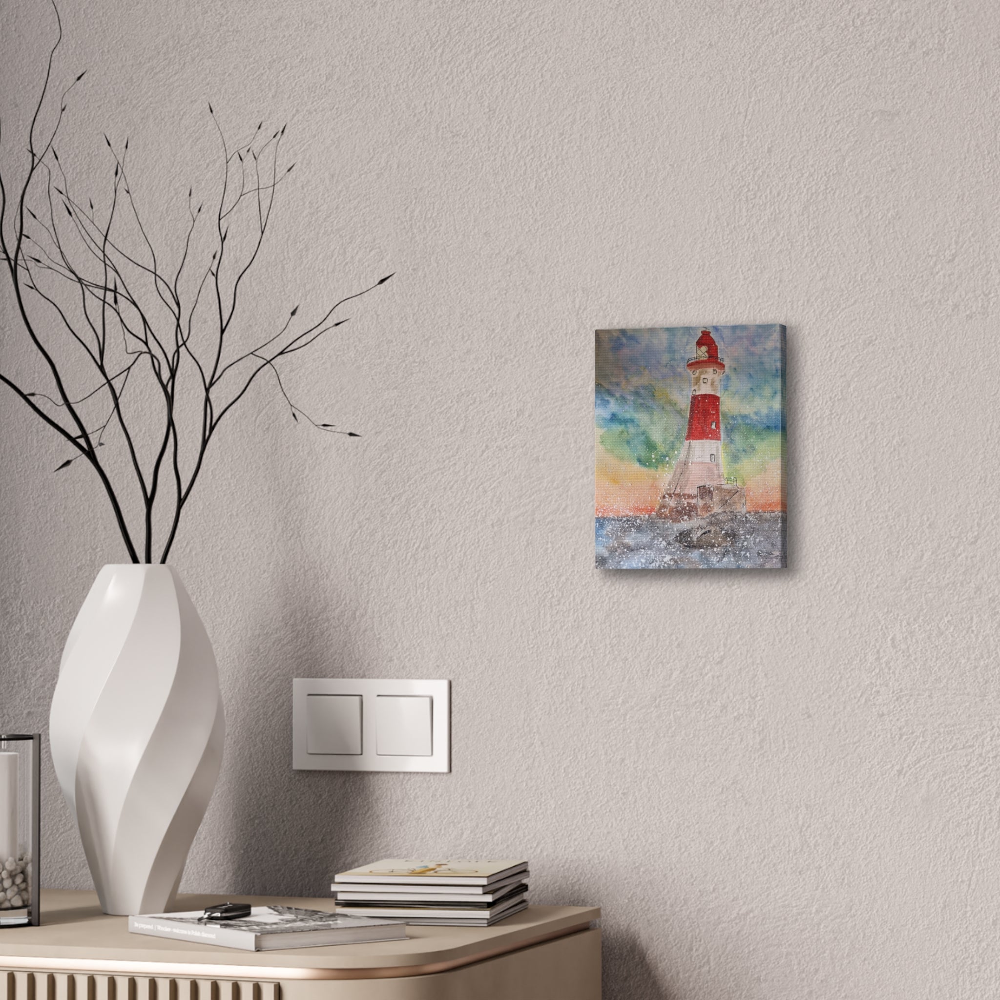 Eastbourne Lighthouse Watercolor,  Canvas Print — Coastal Nautical Wall Art