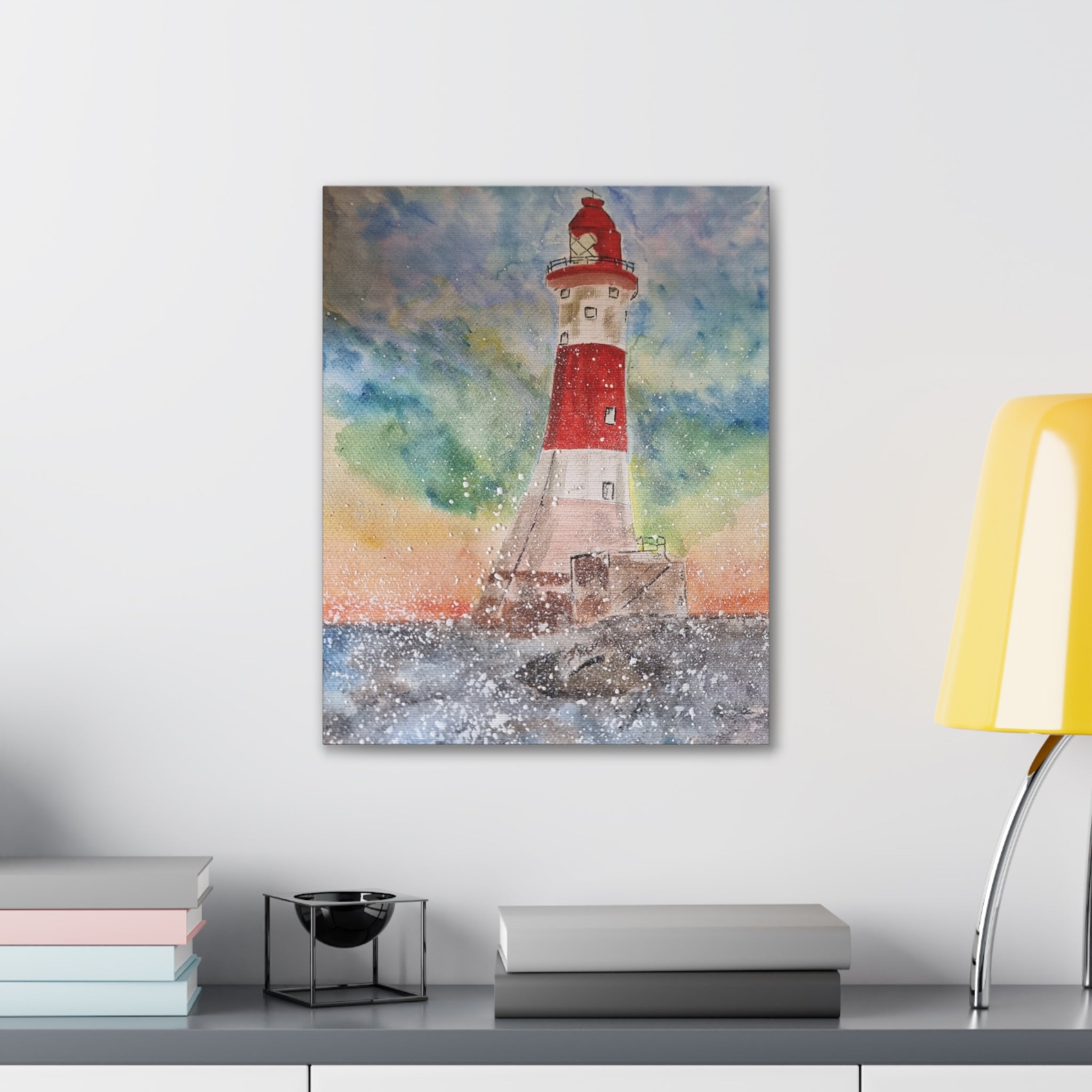 Eastbourne Lighthouse Watercolor,  Canvas Print — Coastal Nautical Wall Art