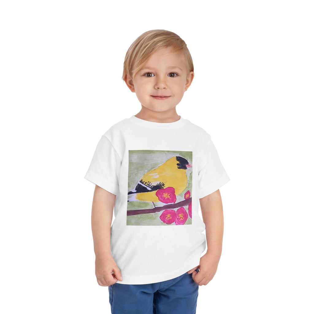 Yellow Goldfinch on Cherry Blossom Branch | Kids Spring Bird Shirt