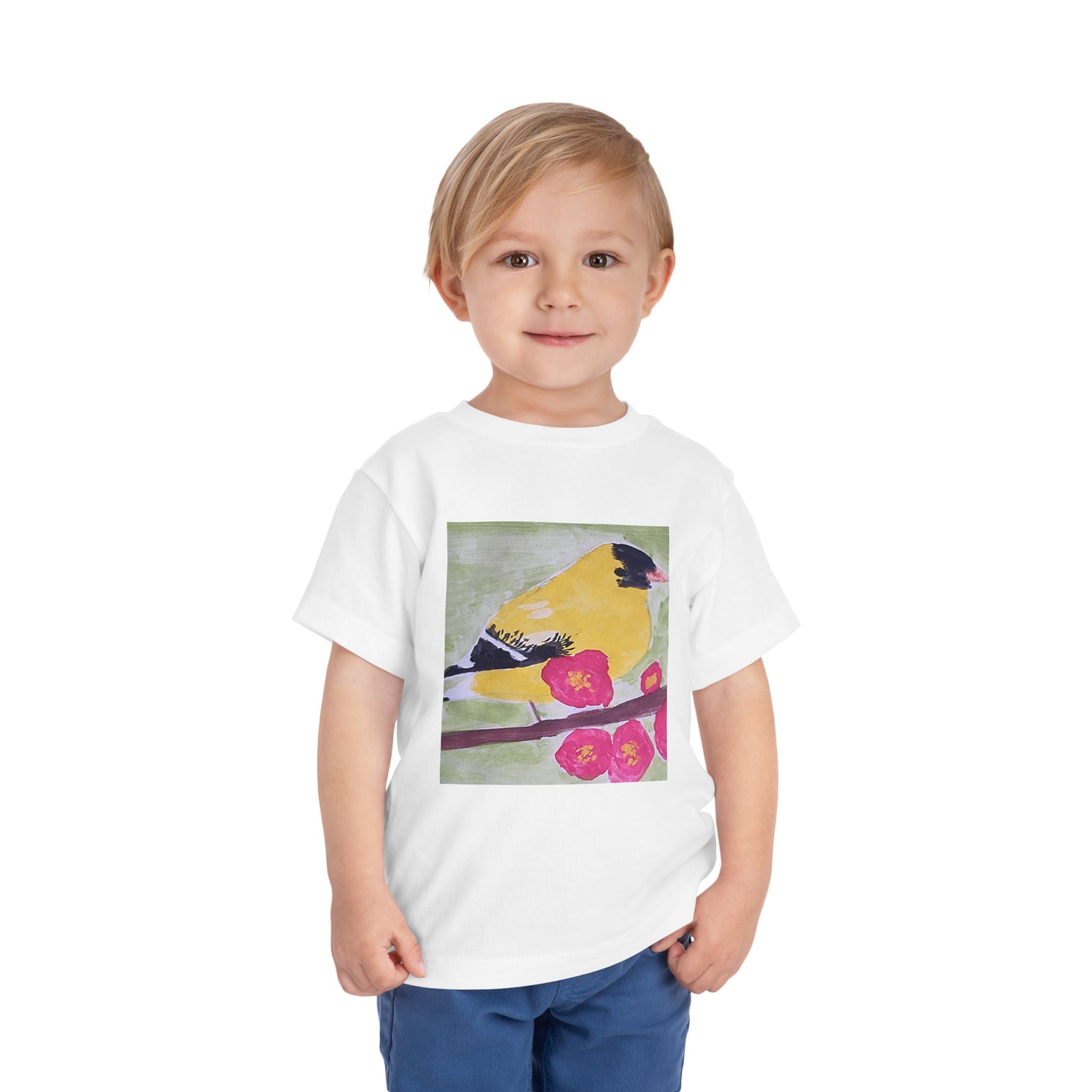 Yellow Goldfinch on Cherry Blossom Branch | Kids Spring Bird Shirt