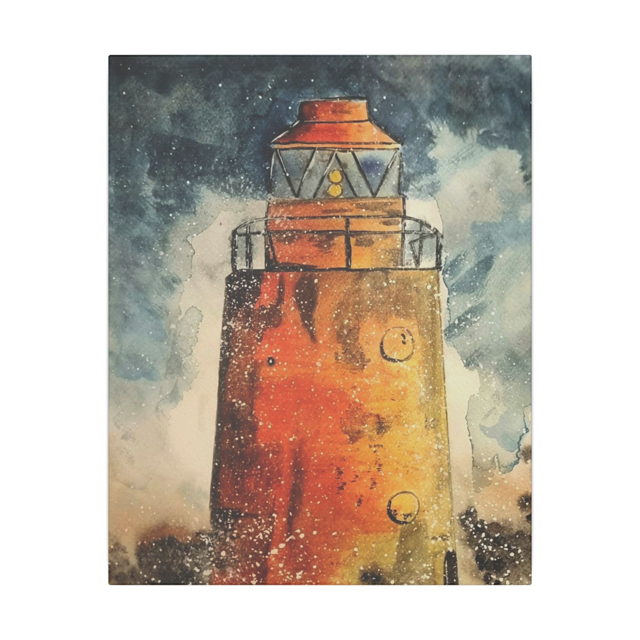 Lighthouse Watercolor Canvas Print | Stretched Nautical Wall Art | Coastal Home Décor
