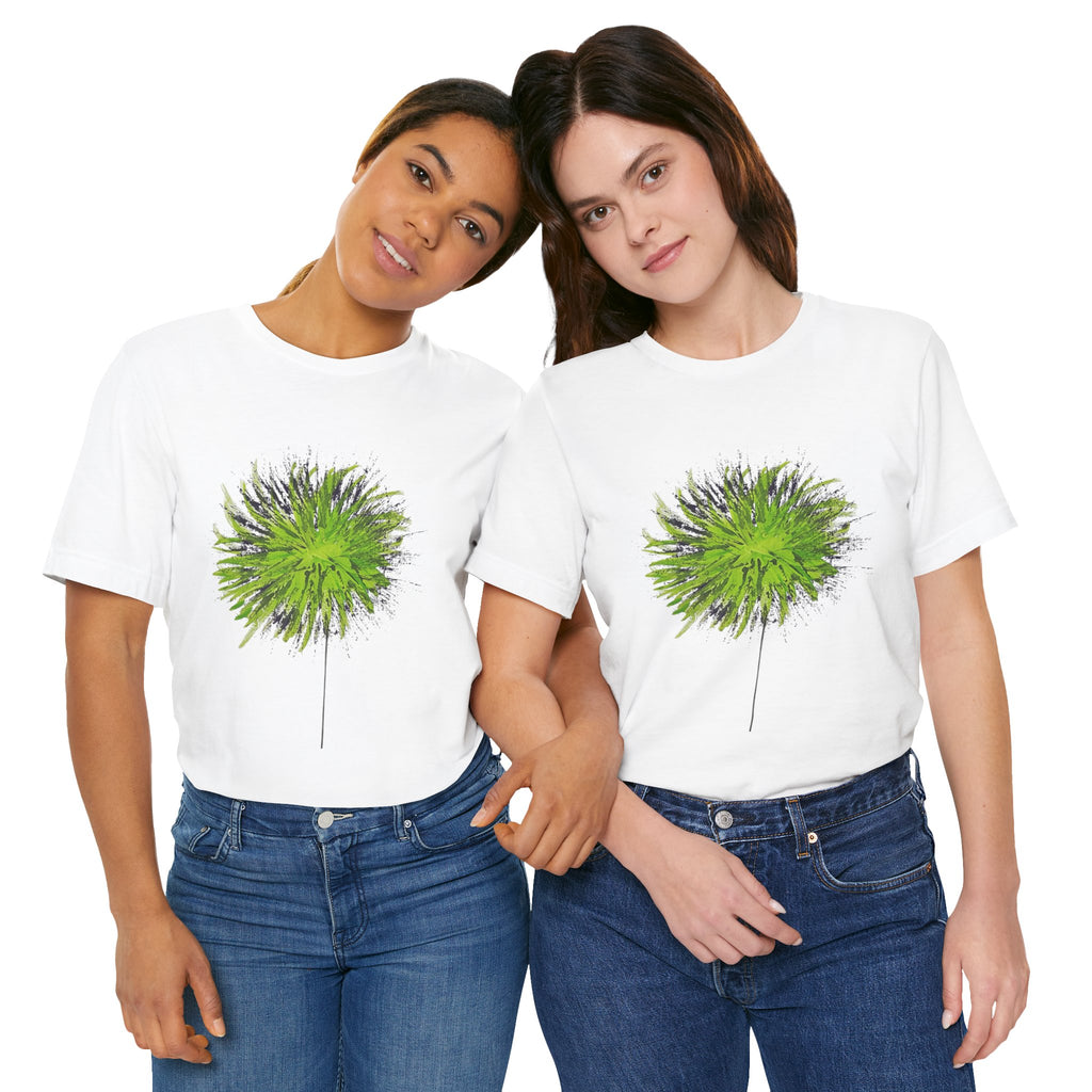Green Burst Dandelion Tee — Artistic Botanical Graphic T-Shirt