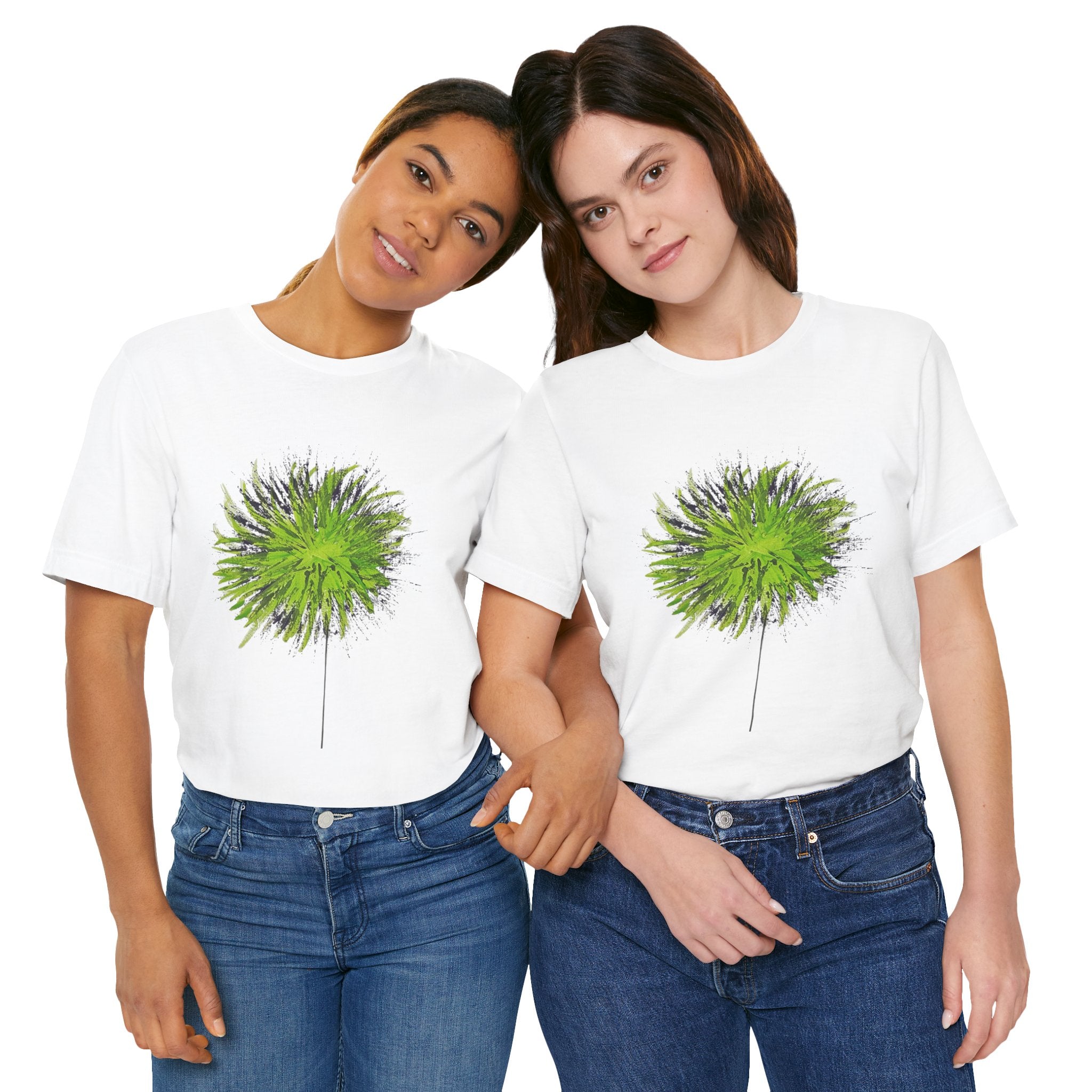 Green Burst Dandelion Tee — Artistic Botanical Graphic T-Shirt