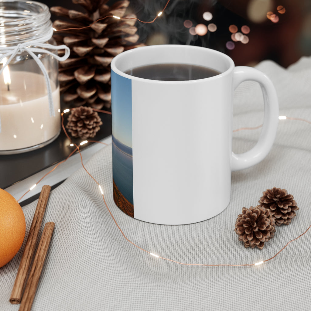 Scenic Cliffside Sunrise Mug | 11oz Coastal Landscape Coffee Cup | Nature Gift