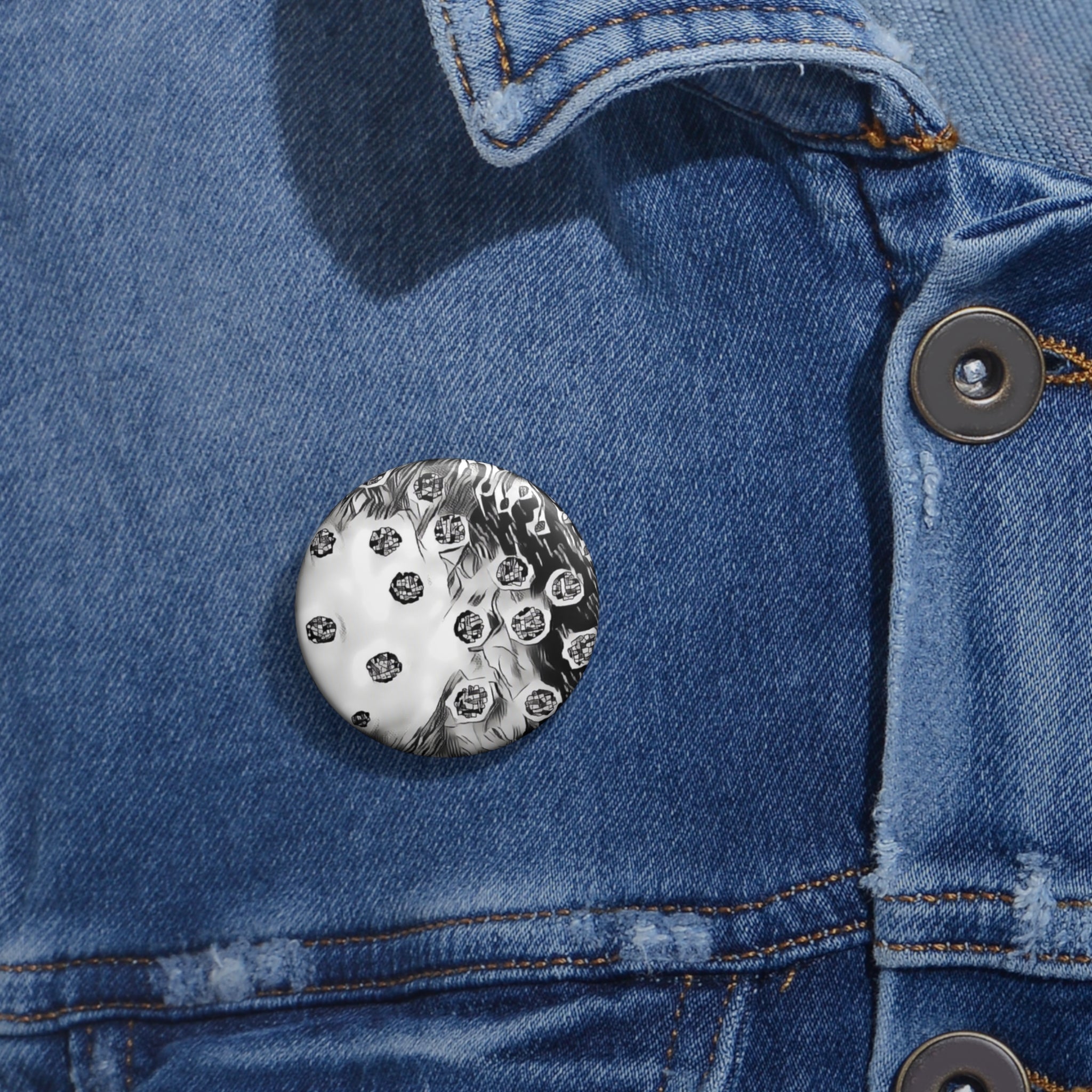 Black & White Abstract Dot Pin Button — Vintage Polka Accent Badge