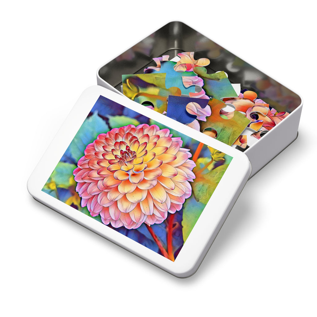 Floral Dahlia Jigsaw Puzzle with Tin — 500-Piece Vibrant Flower Puzzle Gift