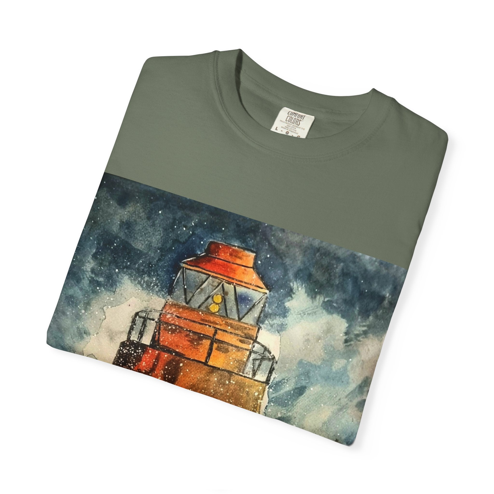 Orange Lighthouse Watercolor T-shirt | Nautical Coastal Art Tee | Beach Lover Gift