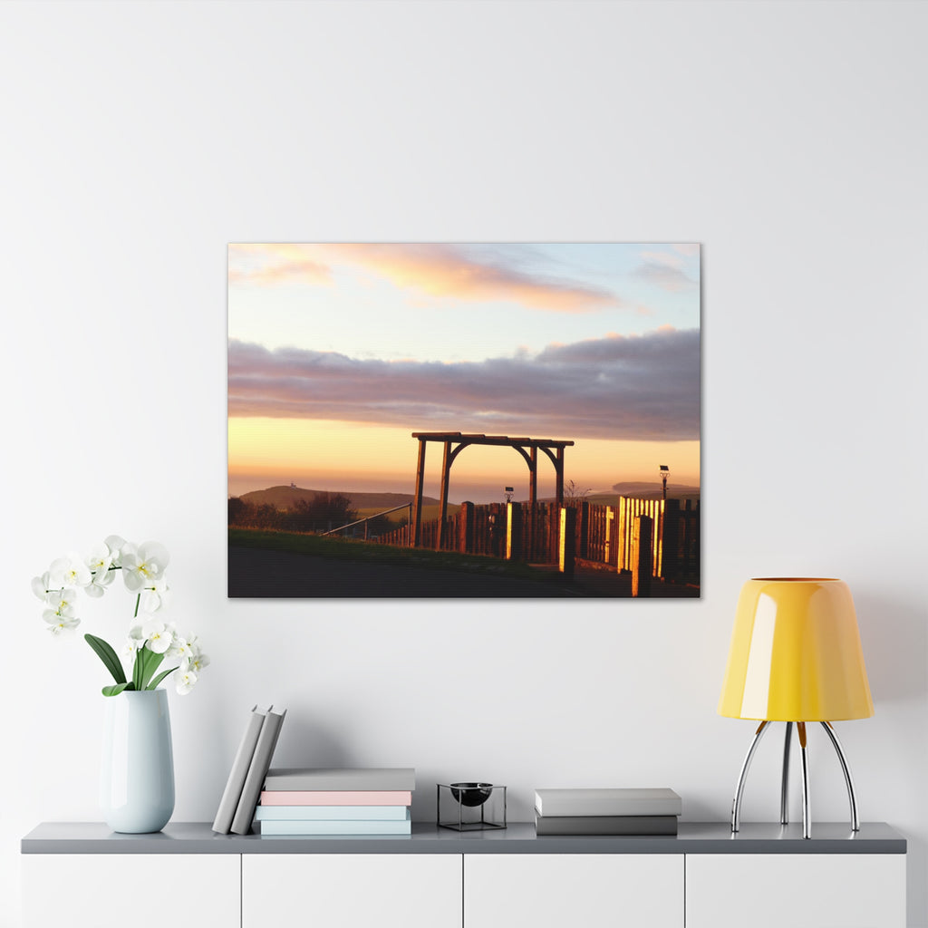 Sunset Pergola Canvas Wall Art — Coastal Sunset Stretched Canvas
