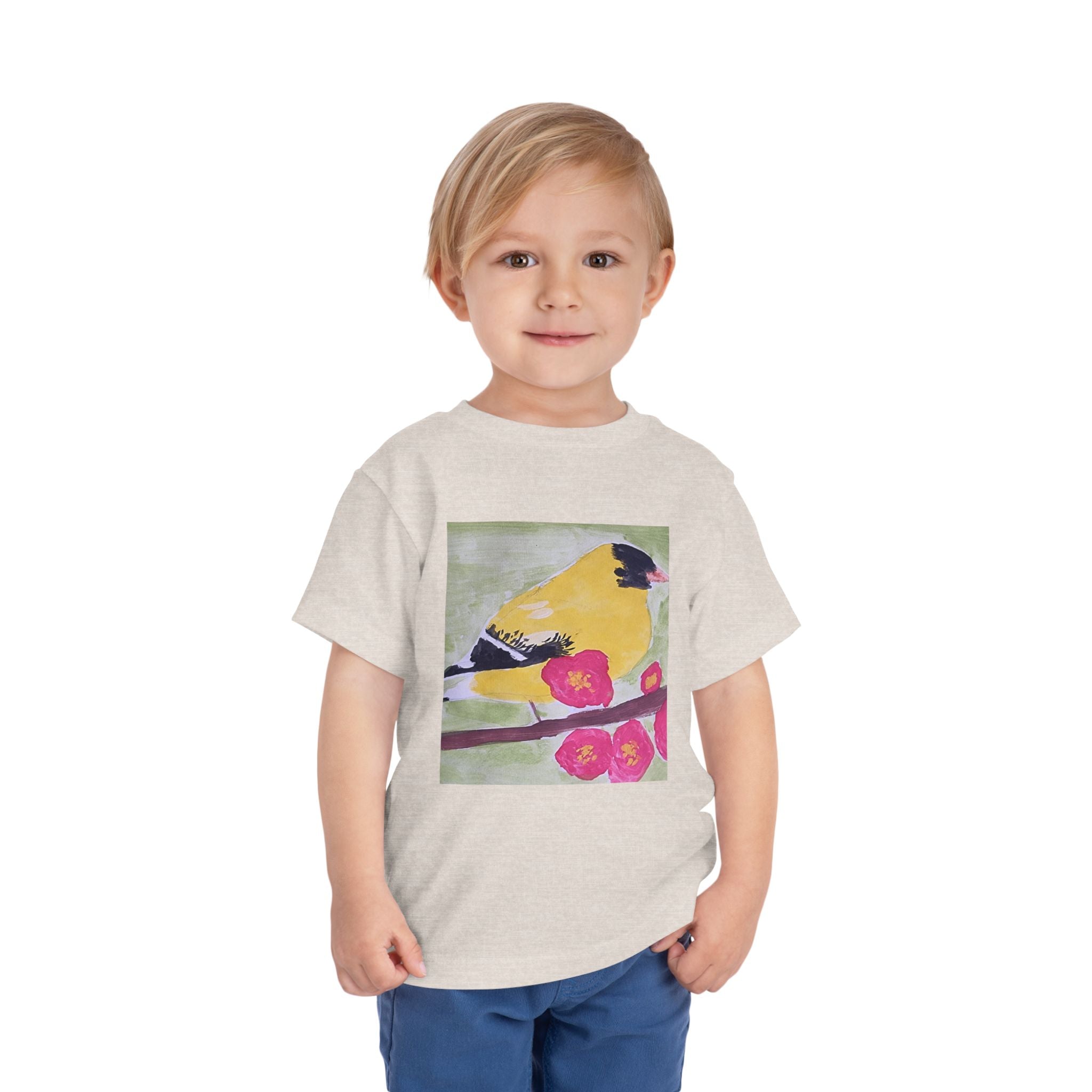 Yellow Goldfinch on Cherry Blossom Branch | Kids Spring Bird Shirt
