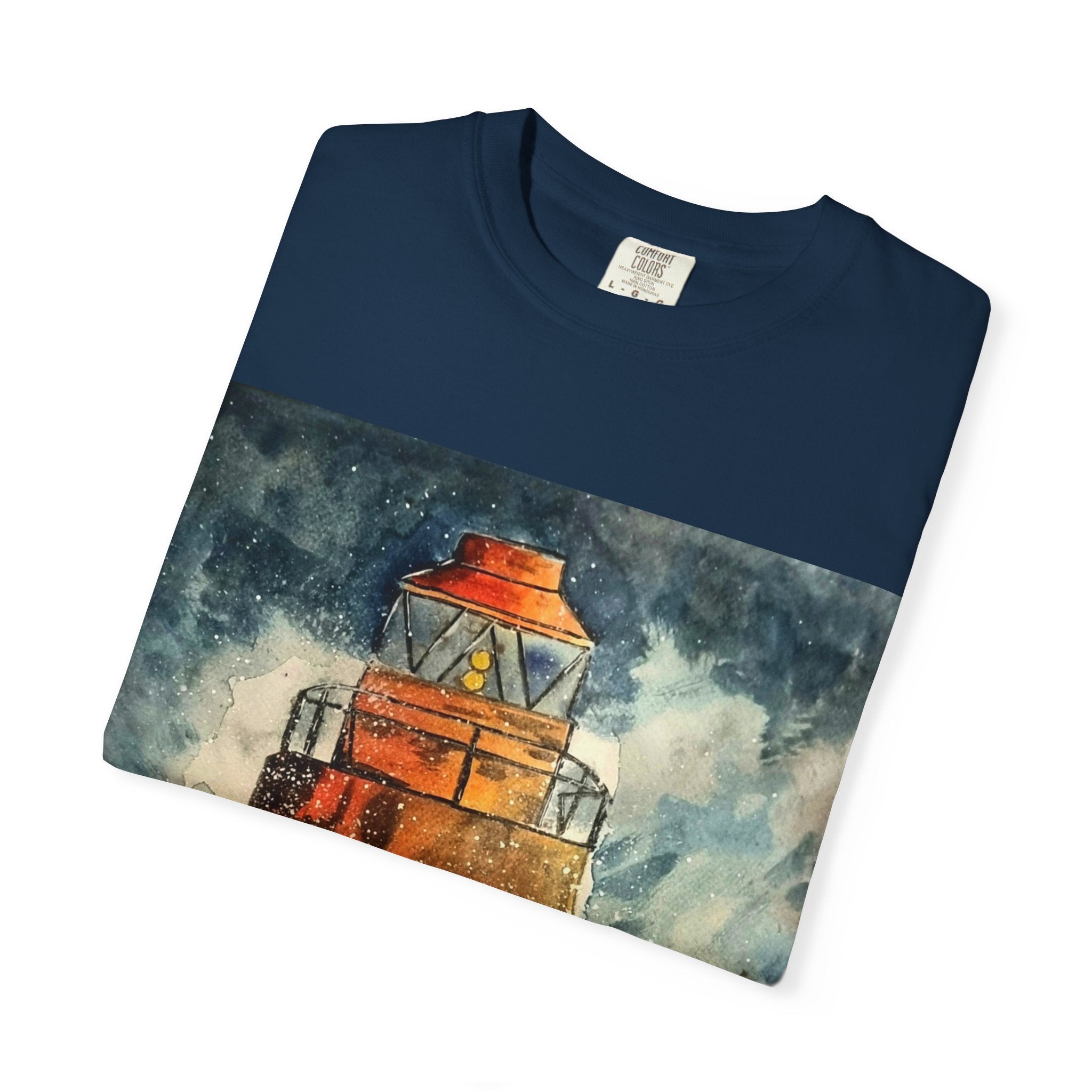 Orange Lighthouse Watercolor T-shirt | Nautical Coastal Art Tee | Beach Lover Gift