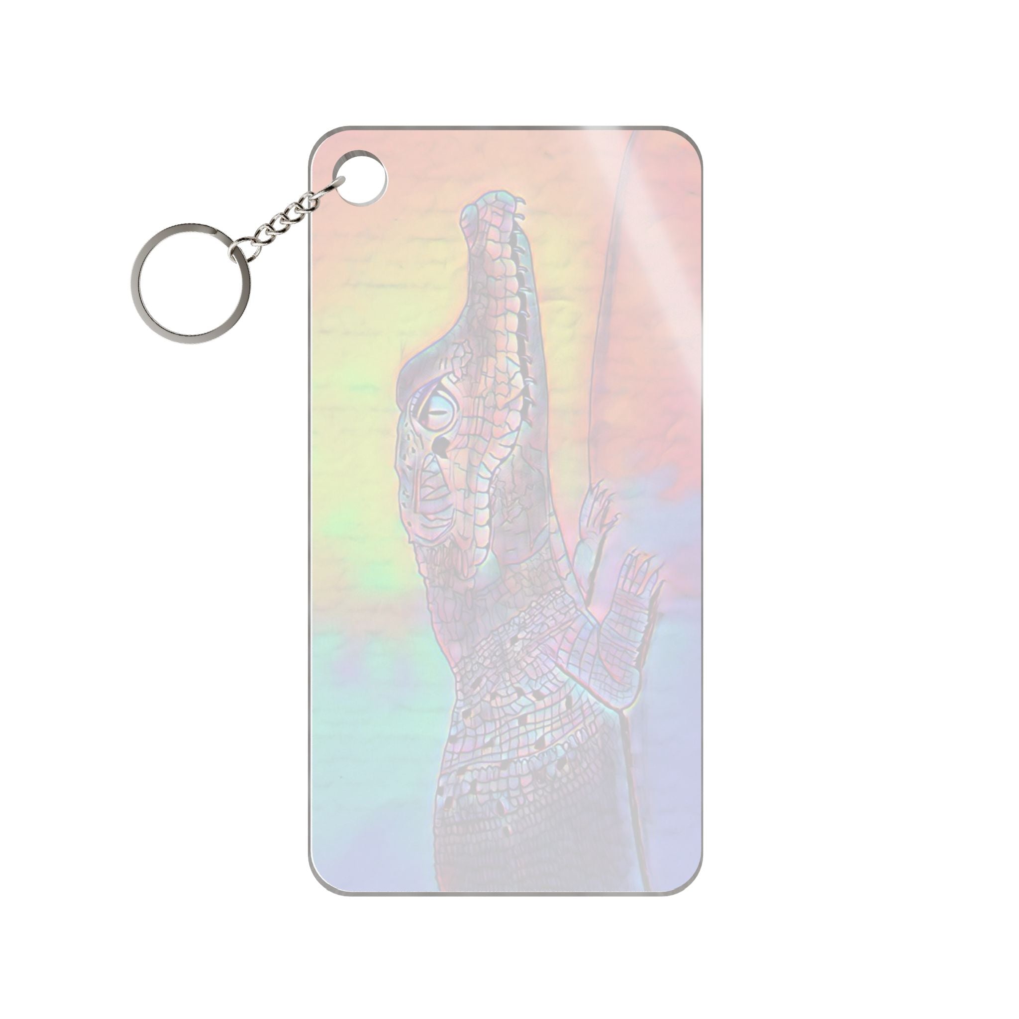 Holographic Alligator Keychain Charm – Rainbow Crocodile Printed Key Ring