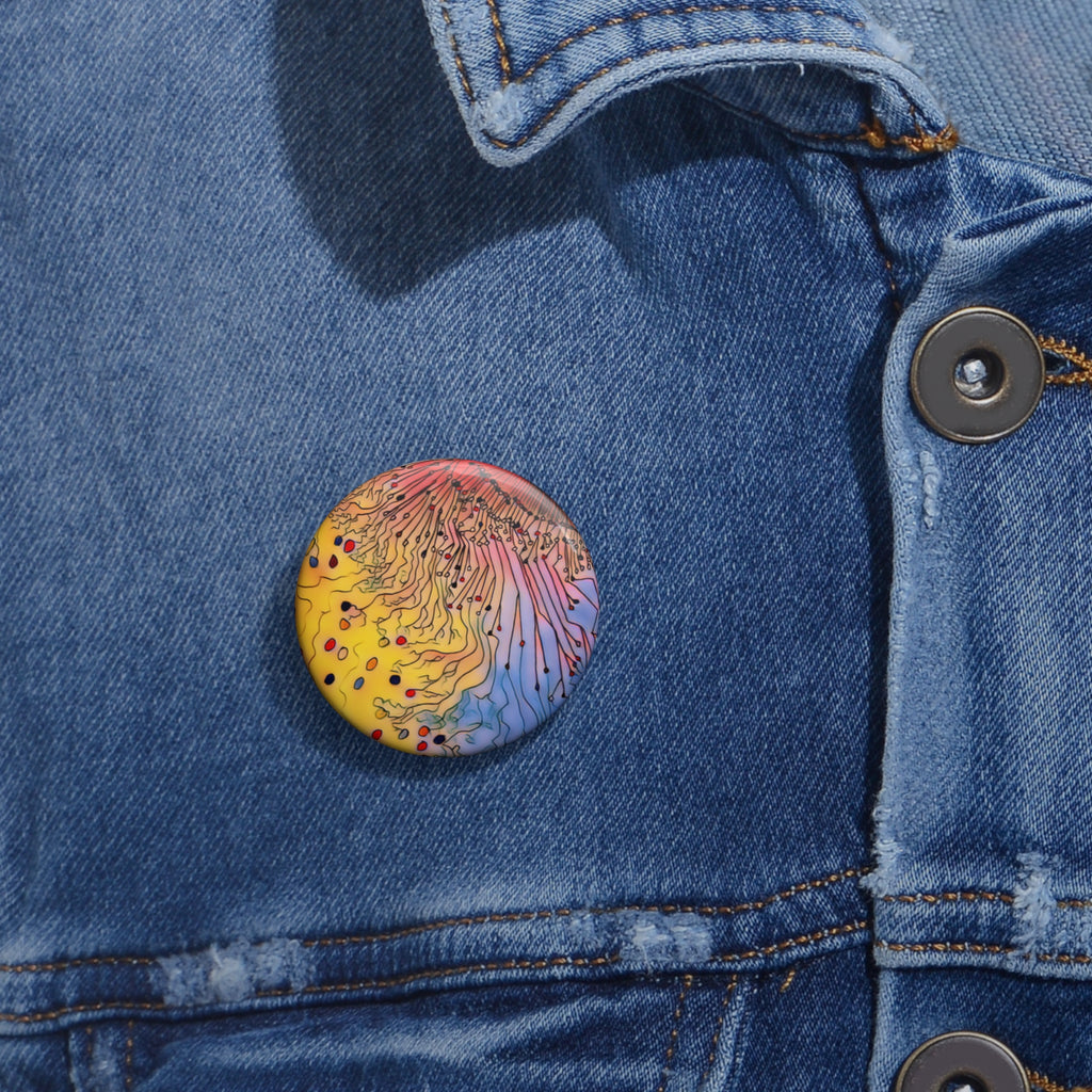 Abstract Color Burst Pin Button – Round Art Badge