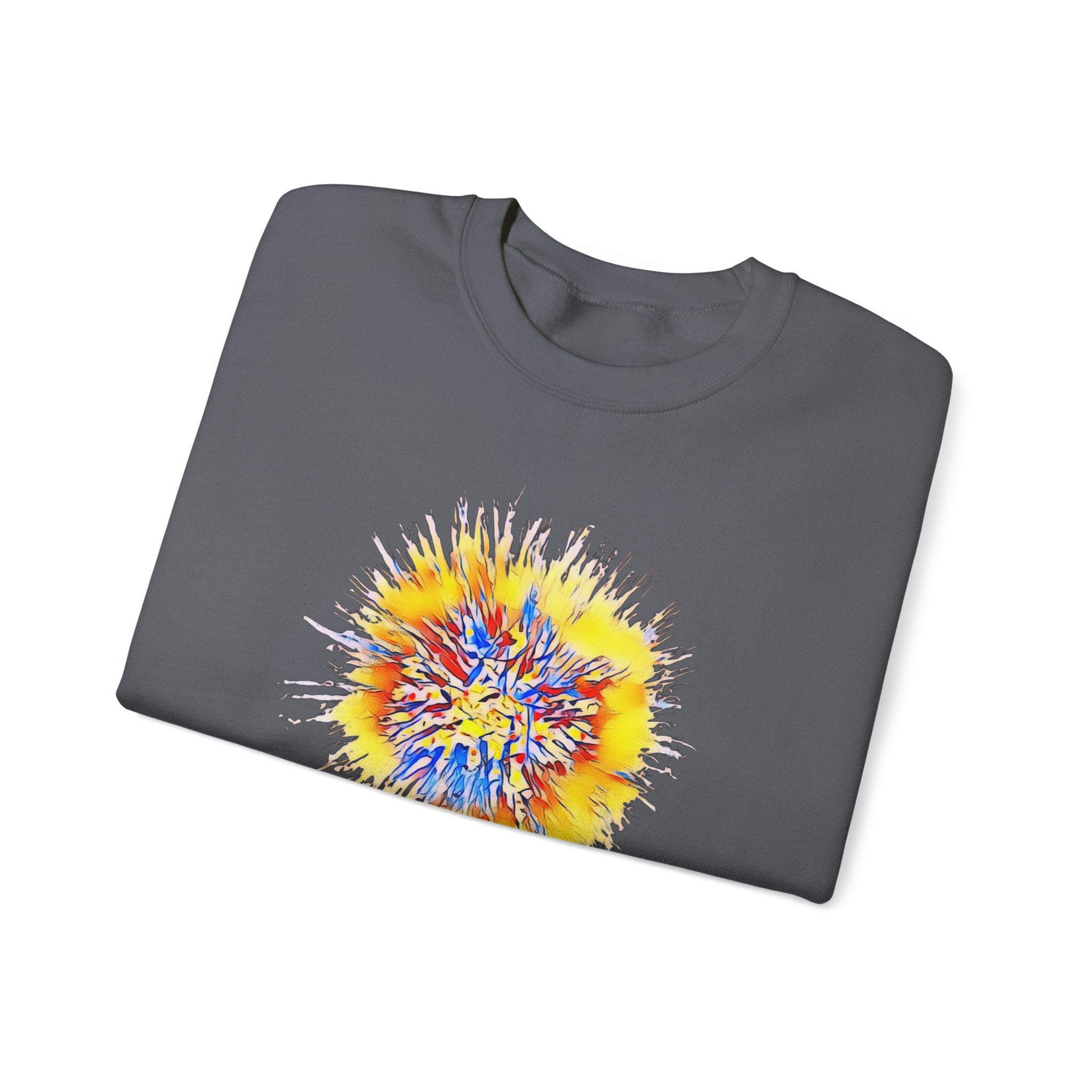 Sunburst Abstract Crewneck Sweatshirt — Colorful Floral Explosion Graphic
