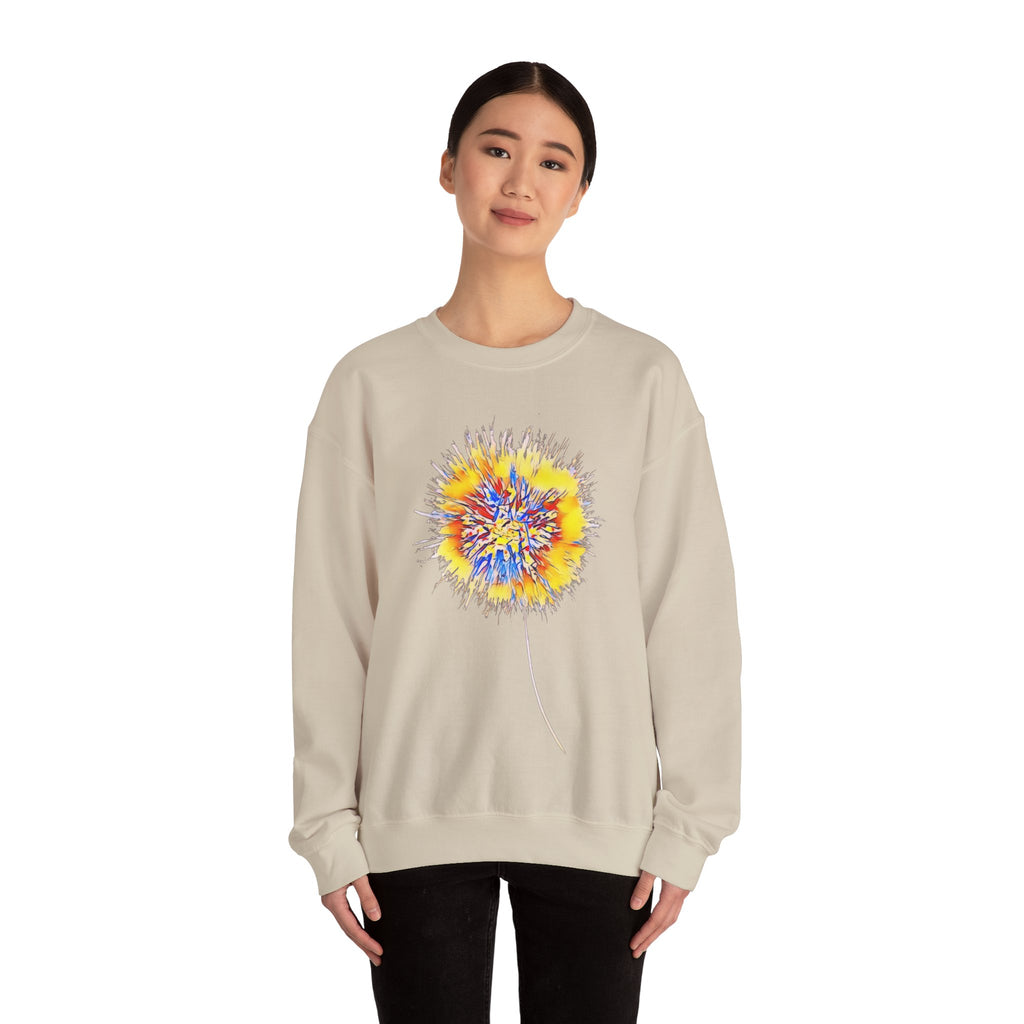 Sunburst Abstract Crewneck Sweatshirt — Colorful Floral Explosion Graphic
