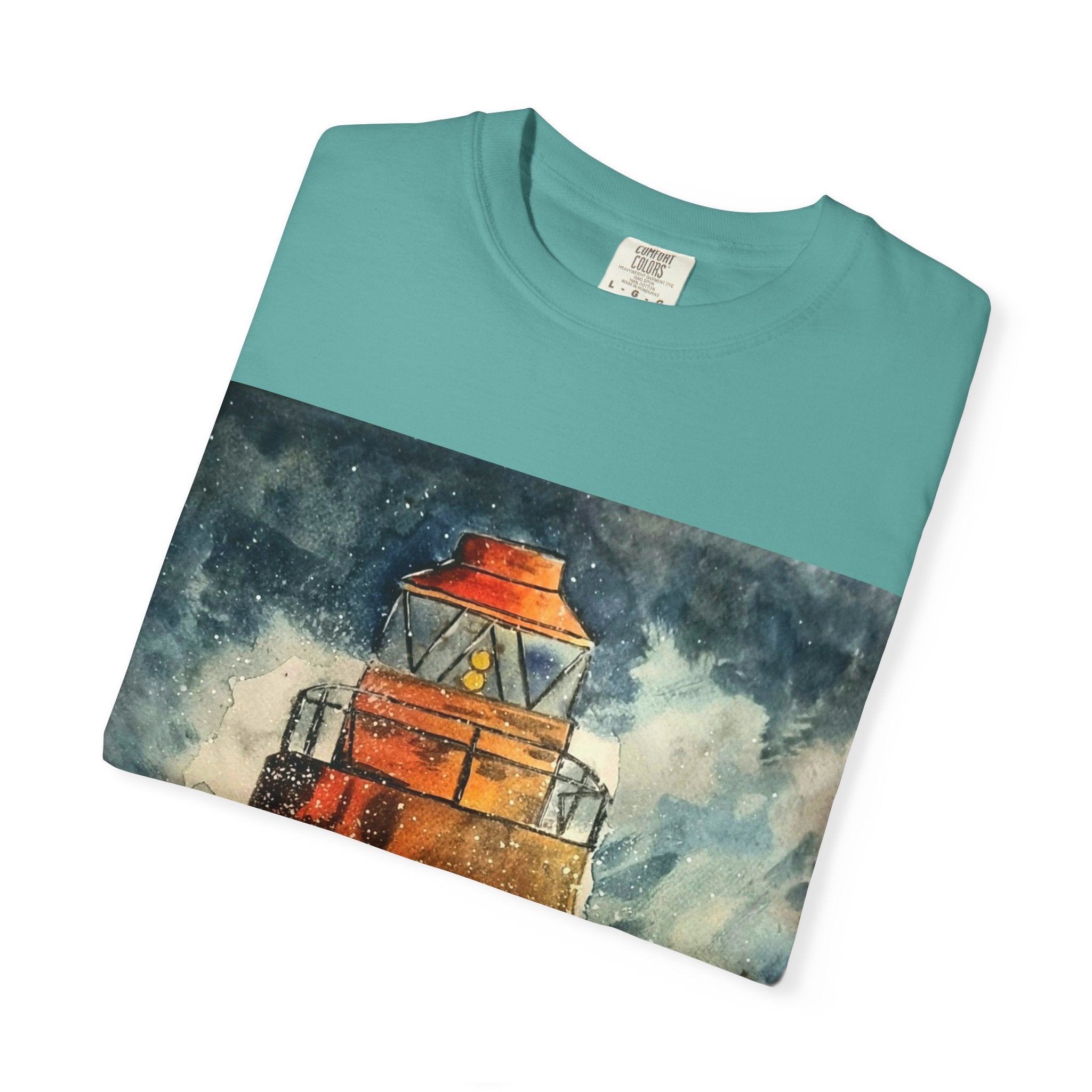 Orange Lighthouse Watercolor T-shirt | Nautical Coastal Art Tee | Beach Lover Gift
