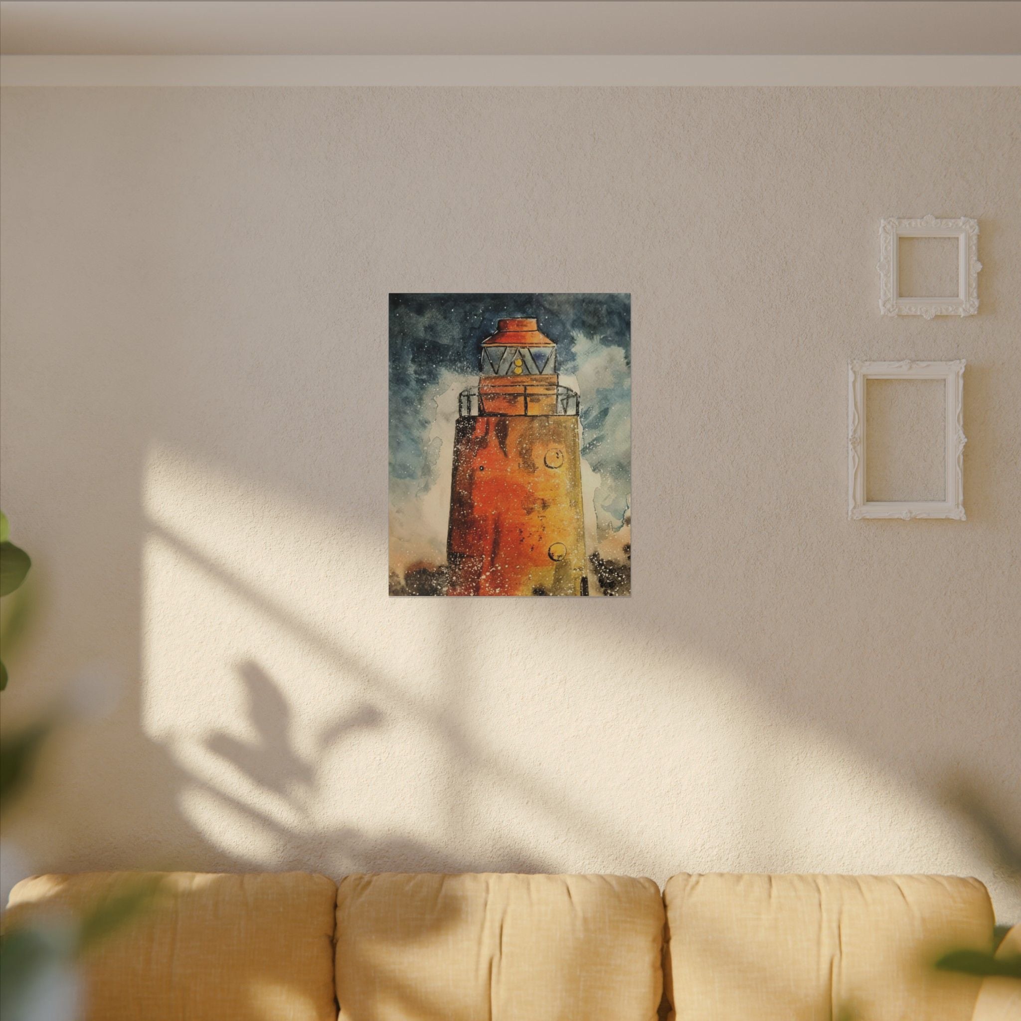 Lighthouse Watercolor Canvas Print | Stretched Nautical Wall Art | Coastal Home Décor