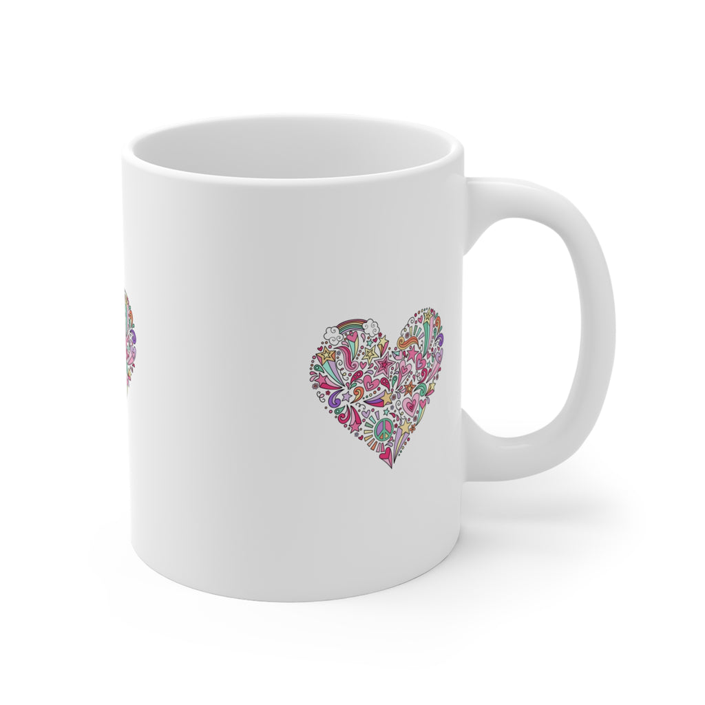 Floral Heart Ceramic Mug — 11oz Decorative Tea & Coffee Cup