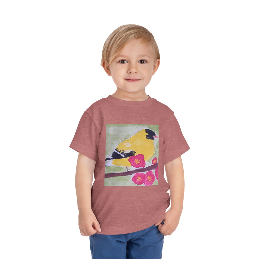 Yellow Goldfinch on Cherry Blossom Branch | Kids Spring Bird Shirt