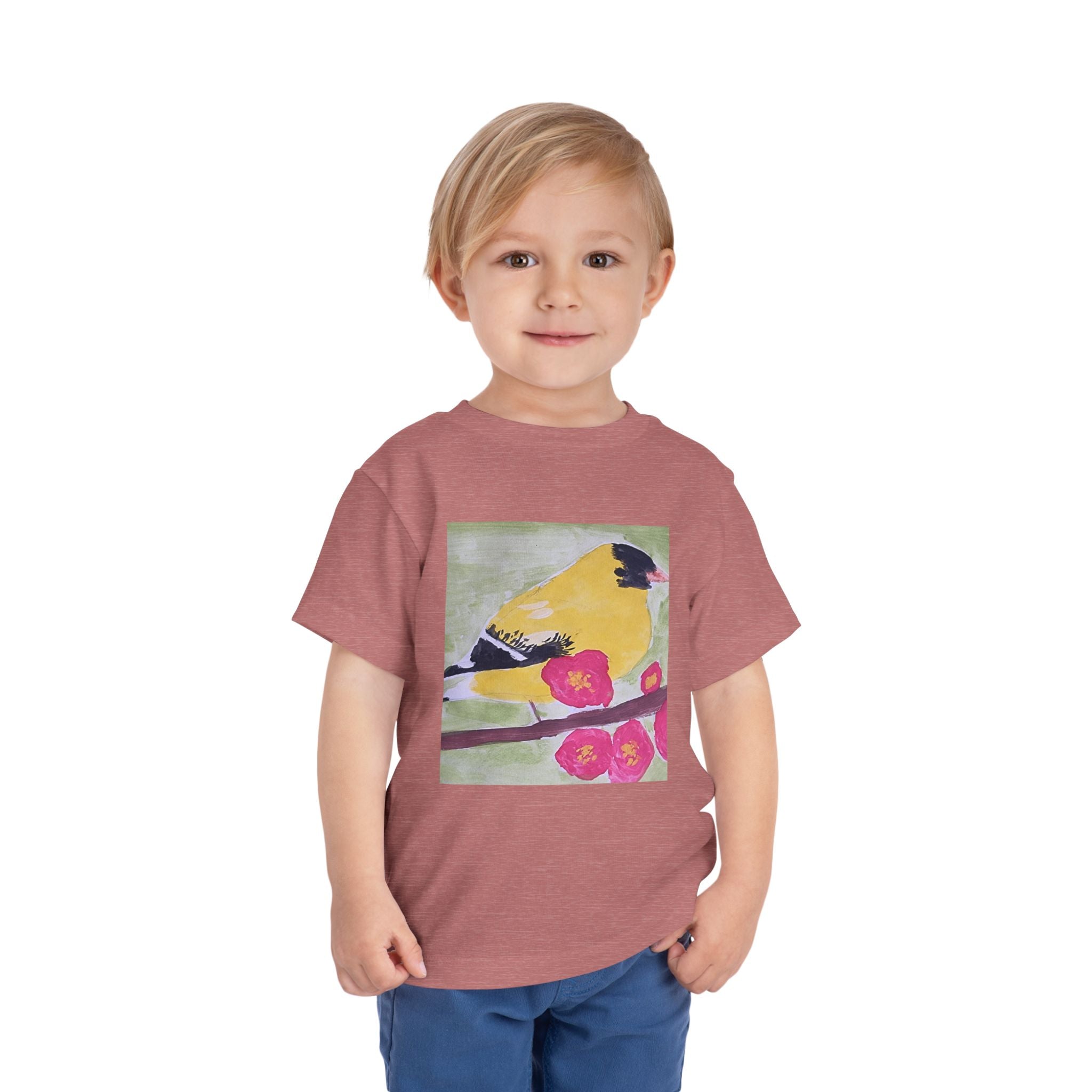 Yellow Goldfinch on Cherry Blossom Branch | Kids Spring Bird Shirt
