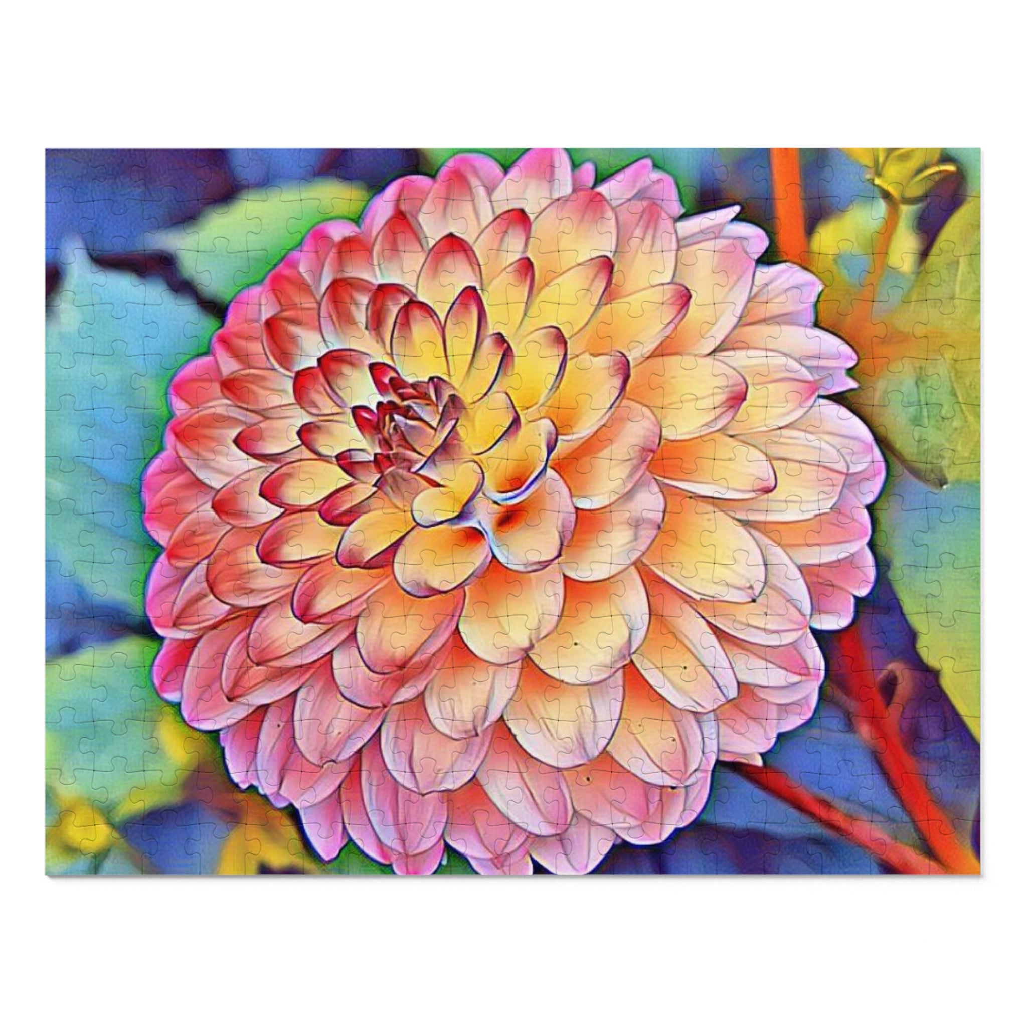 Floral Dahlia Jigsaw Puzzle with Tin — 500-Piece Vibrant Flower Puzzle Gift