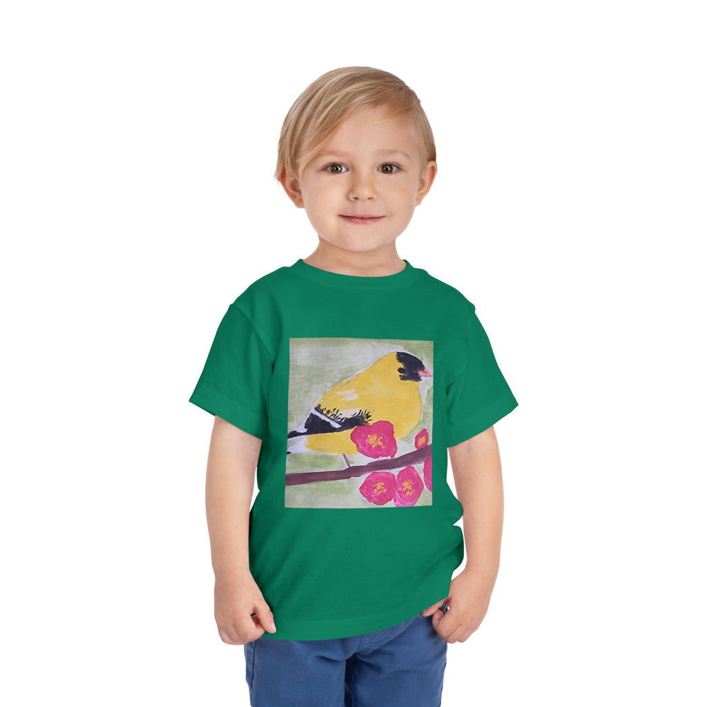 Yellow Goldfinch on Cherry Blossom Branch | Kids Spring Bird Shirt