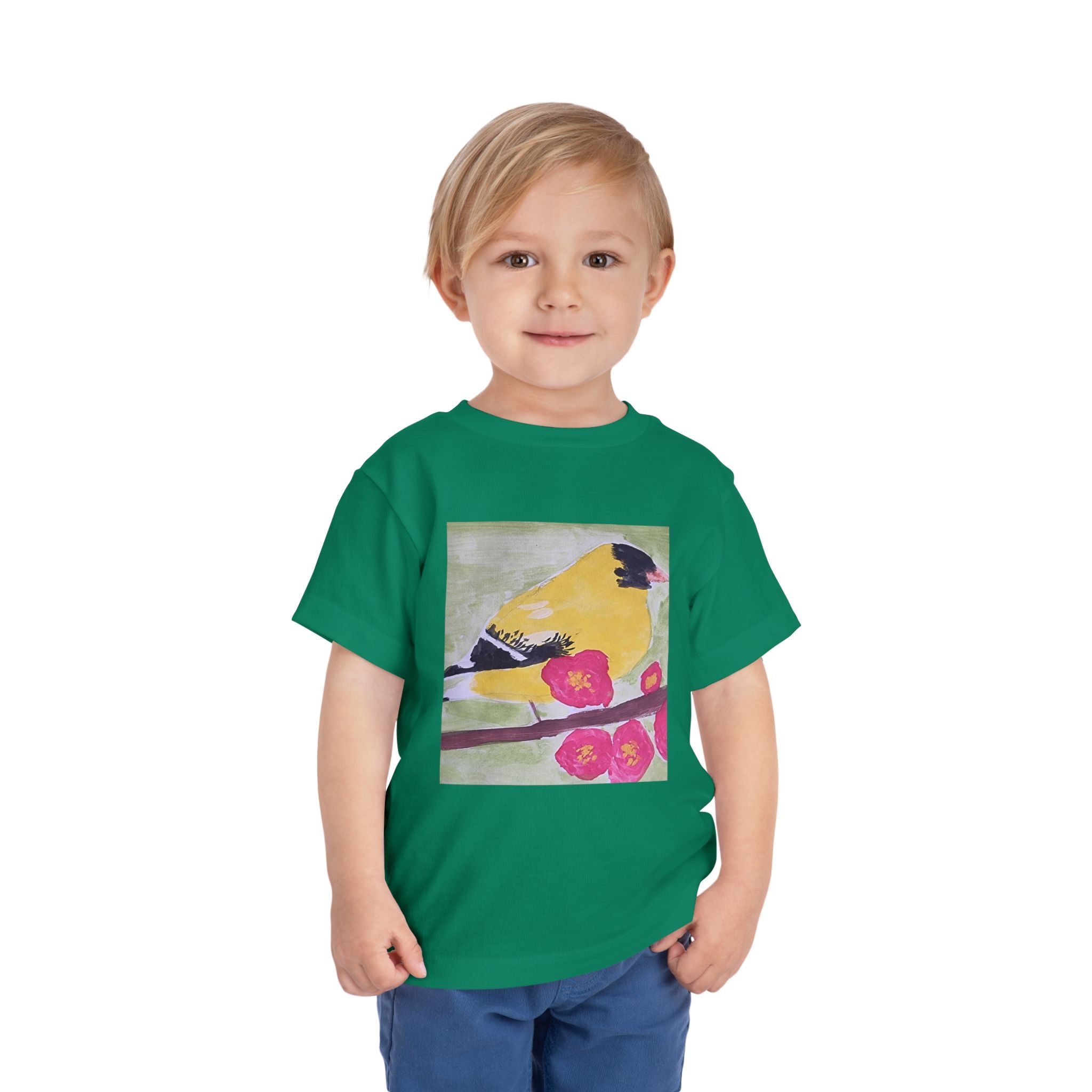 Yellow Goldfinch on Cherry Blossom Branch | Kids Spring Bird Shirt