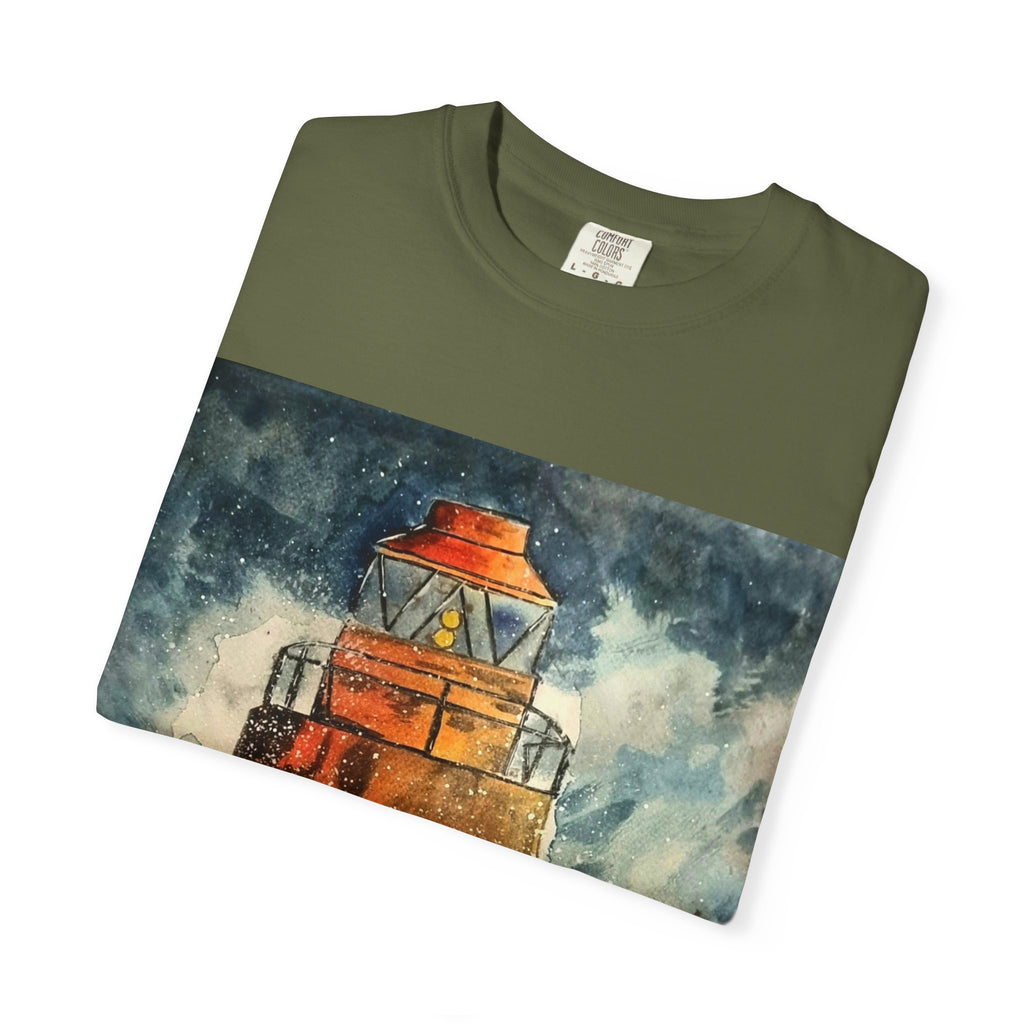 Orange Lighthouse Watercolor T-shirt | Nautical Coastal Art Tee | Beach Lover Gift
