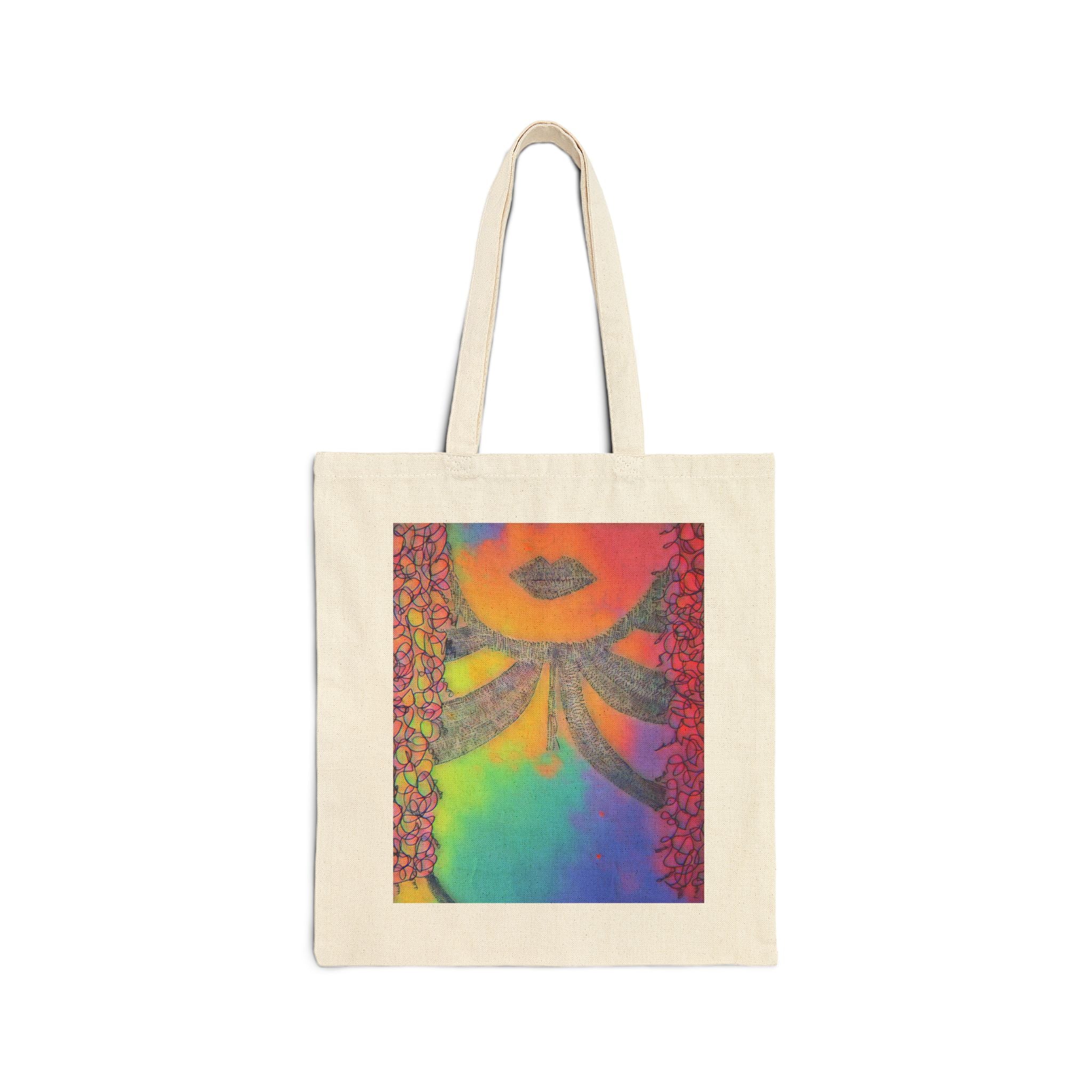 Canvas Tote Bag — Colorful Abstract Floral Face Art Tote