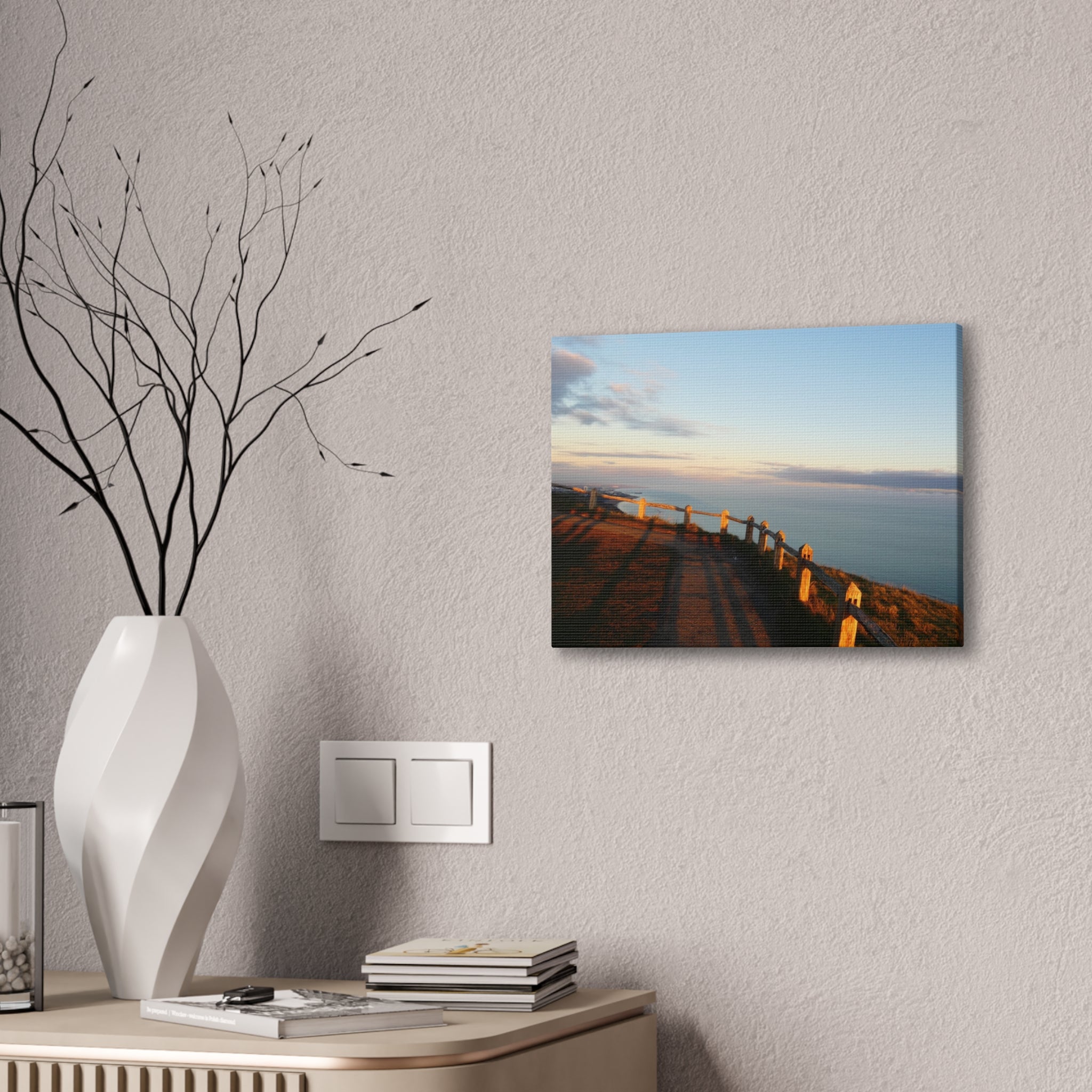Coastal Sunset Cliff Canvas Print — Ocean View Stretched Wall Art