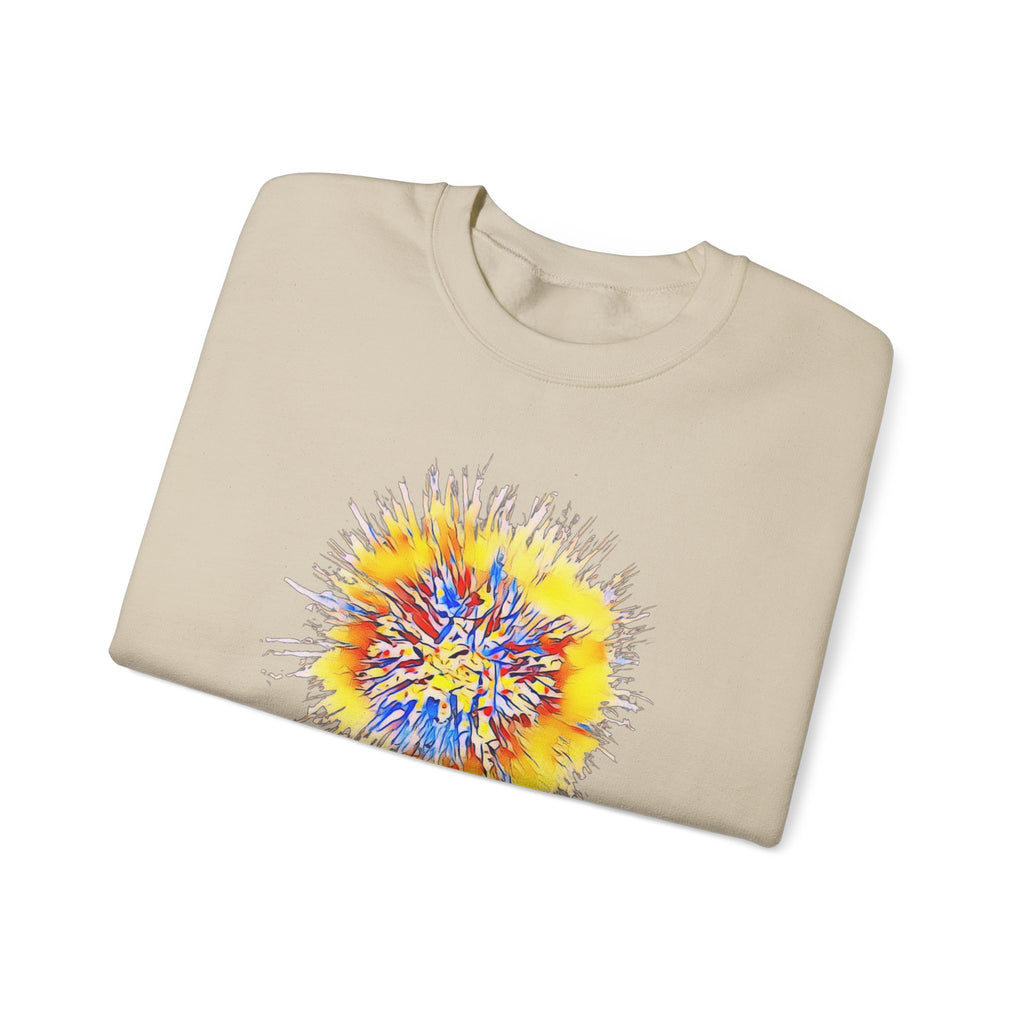 Sunburst Abstract Crewneck Sweatshirt — Colorful Floral Explosion Graphic
