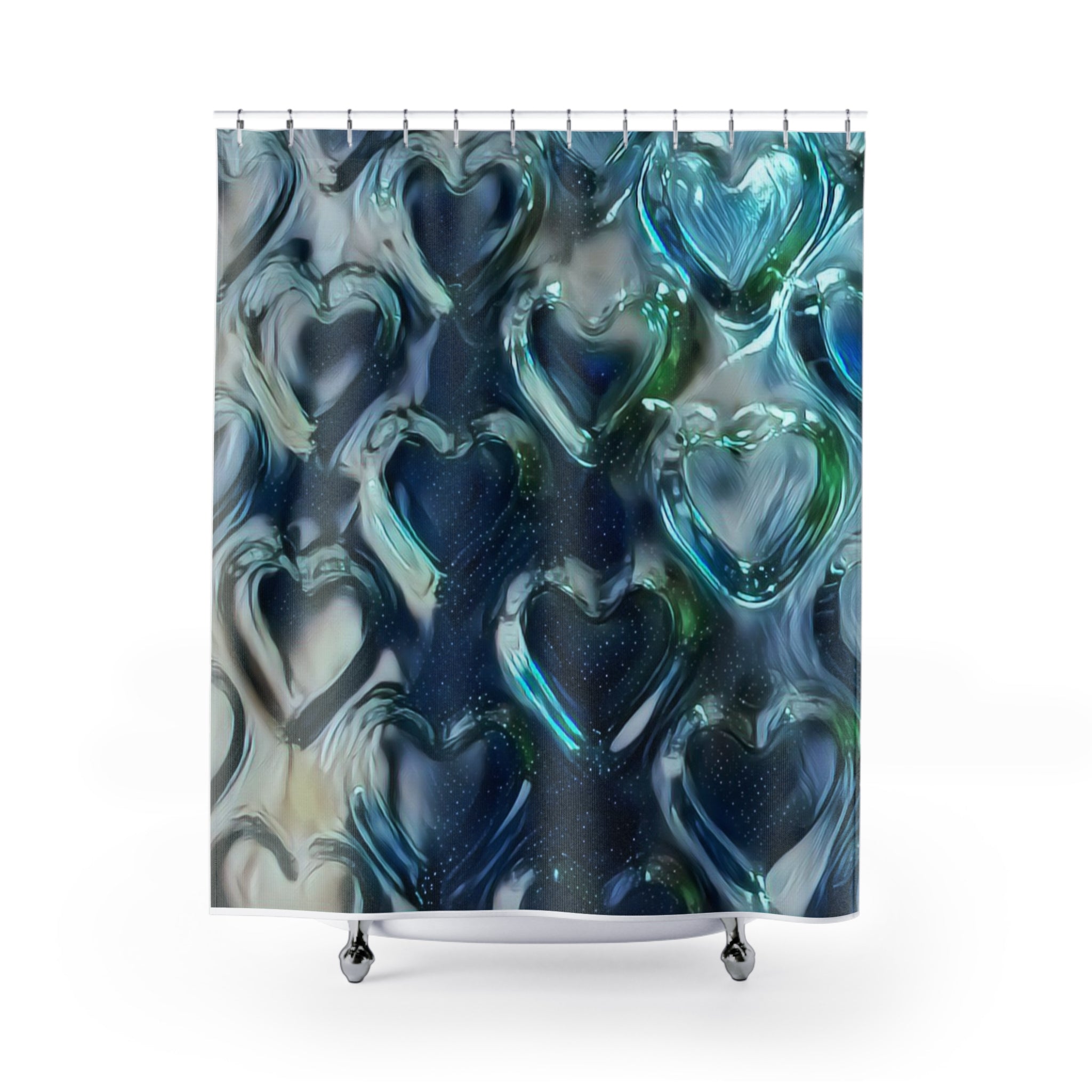 Blue Glass Heart Shower Curtain — Oceanic Romantic Bathroom Decor