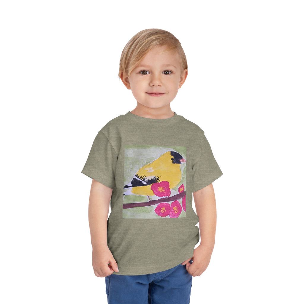Yellow Goldfinch on Cherry Blossom Branch | Kids Spring Bird Shirt