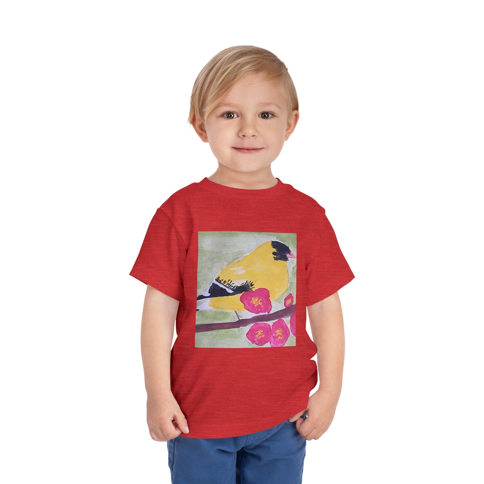 Yellow Goldfinch on Cherry Blossom Branch | Kids Spring Bird Shirt