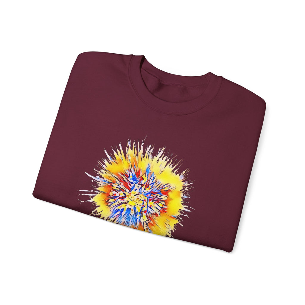 Sunburst Abstract Crewneck Sweatshirt — Colorful Floral Explosion Graphic