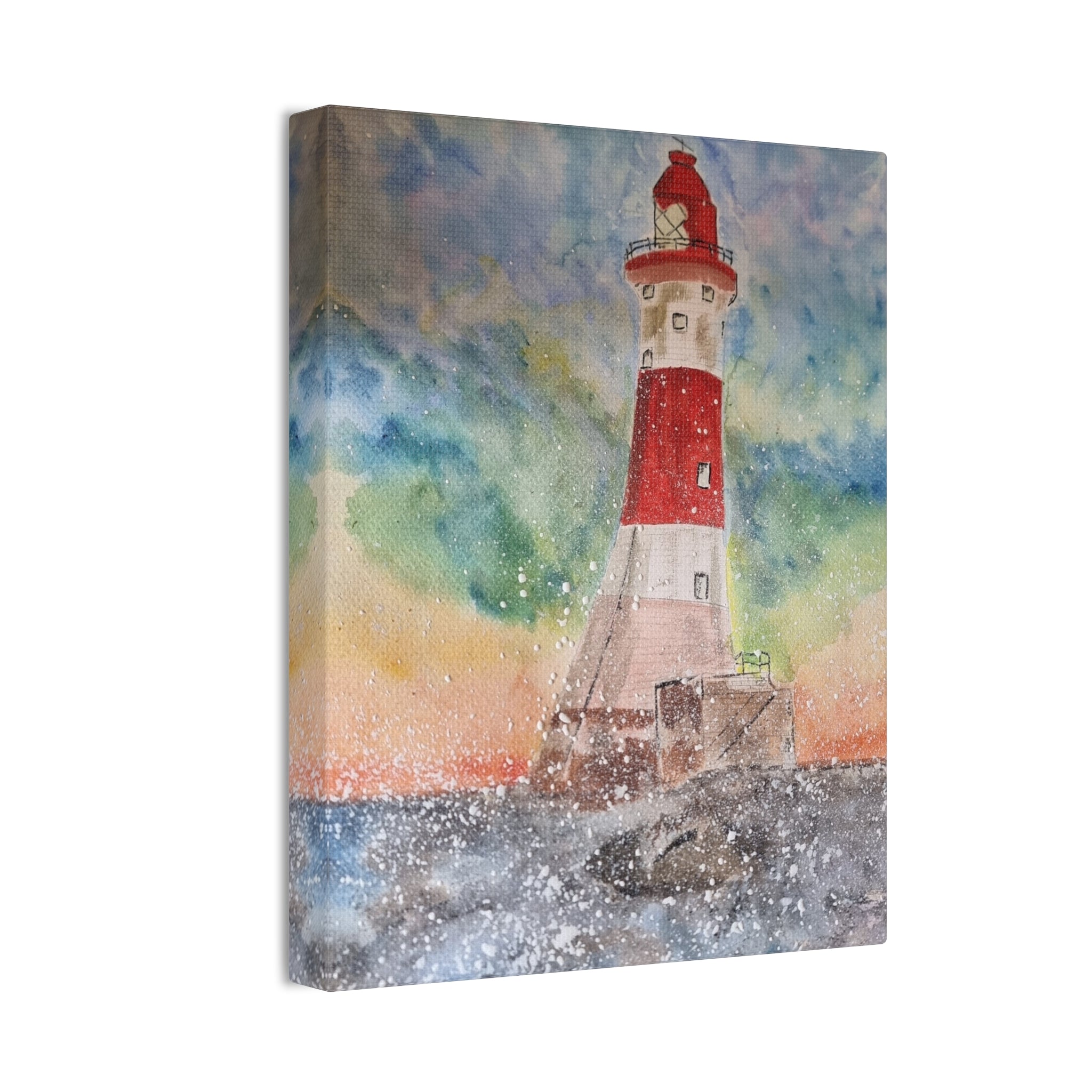 Eastbourne Lighthouse Watercolor,  Canvas Print — Coastal Nautical Wall Art