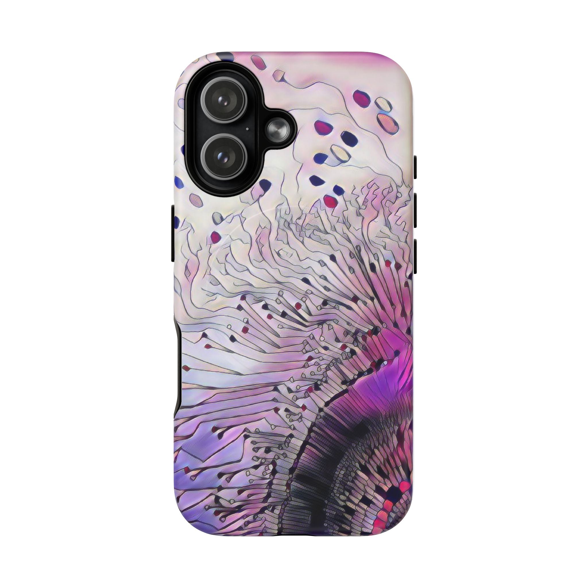 Floral Burst Tough Magnetic Phone Case — Pink Purple Abstract Dandelion Design
