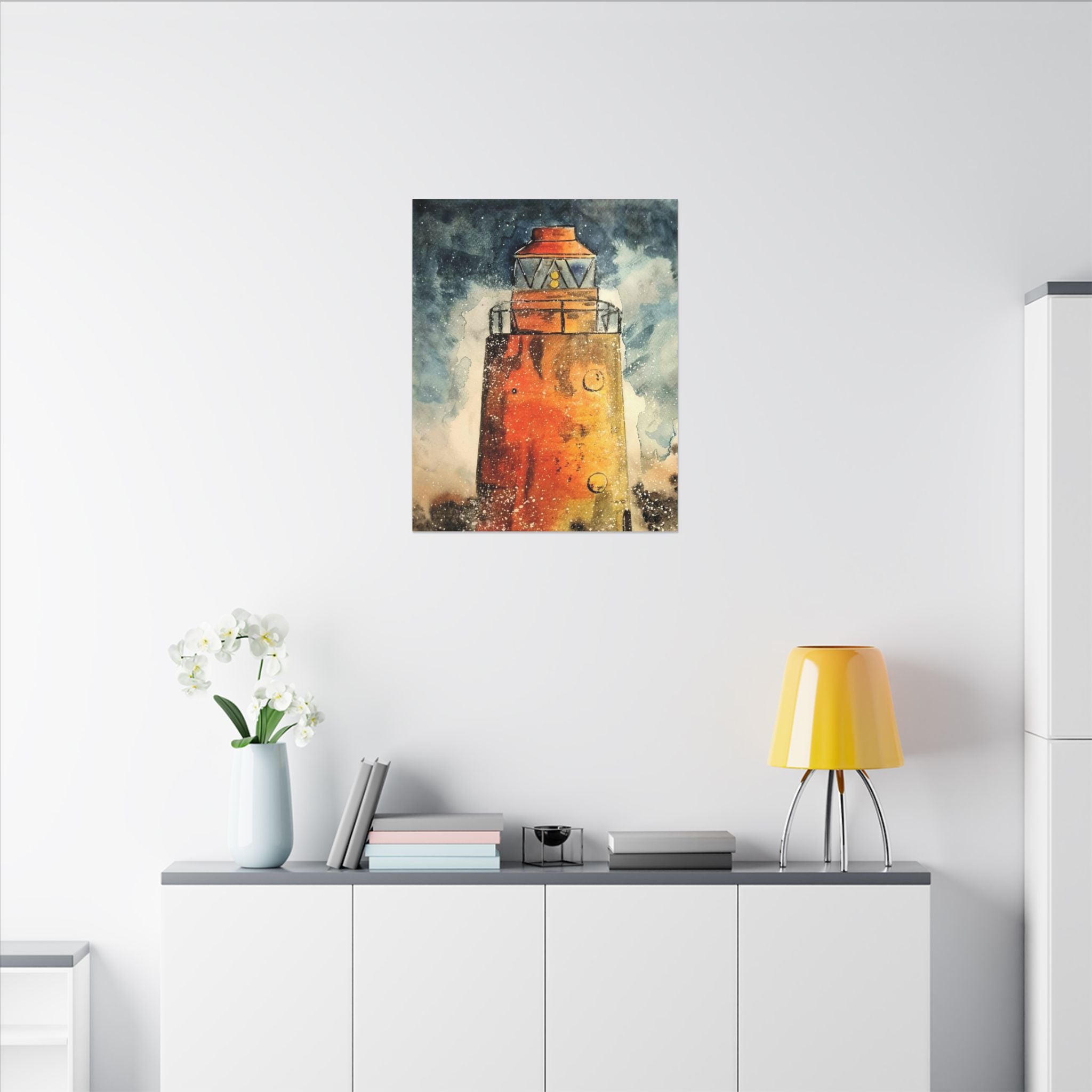 Lighthouse Watercolor Canvas Print | Stretched Nautical Wall Art | Coastal Home Décor