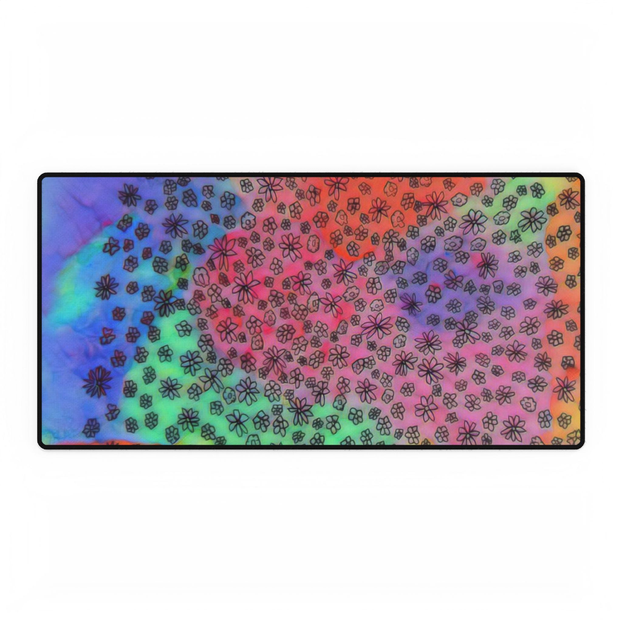 Rainbow Floral Desk Mat — Colorful Tie-Dye Mouse Pad Desk Mat